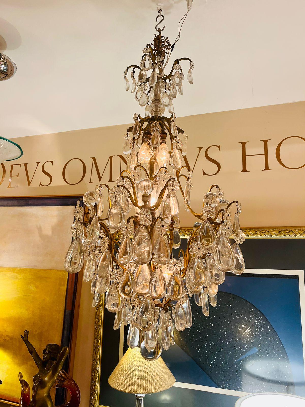 Maison Jansen french chandelier in rock cristal, glass and metal circa 1930 In Good Condition For Sale In Rio De Janeiro, RJ