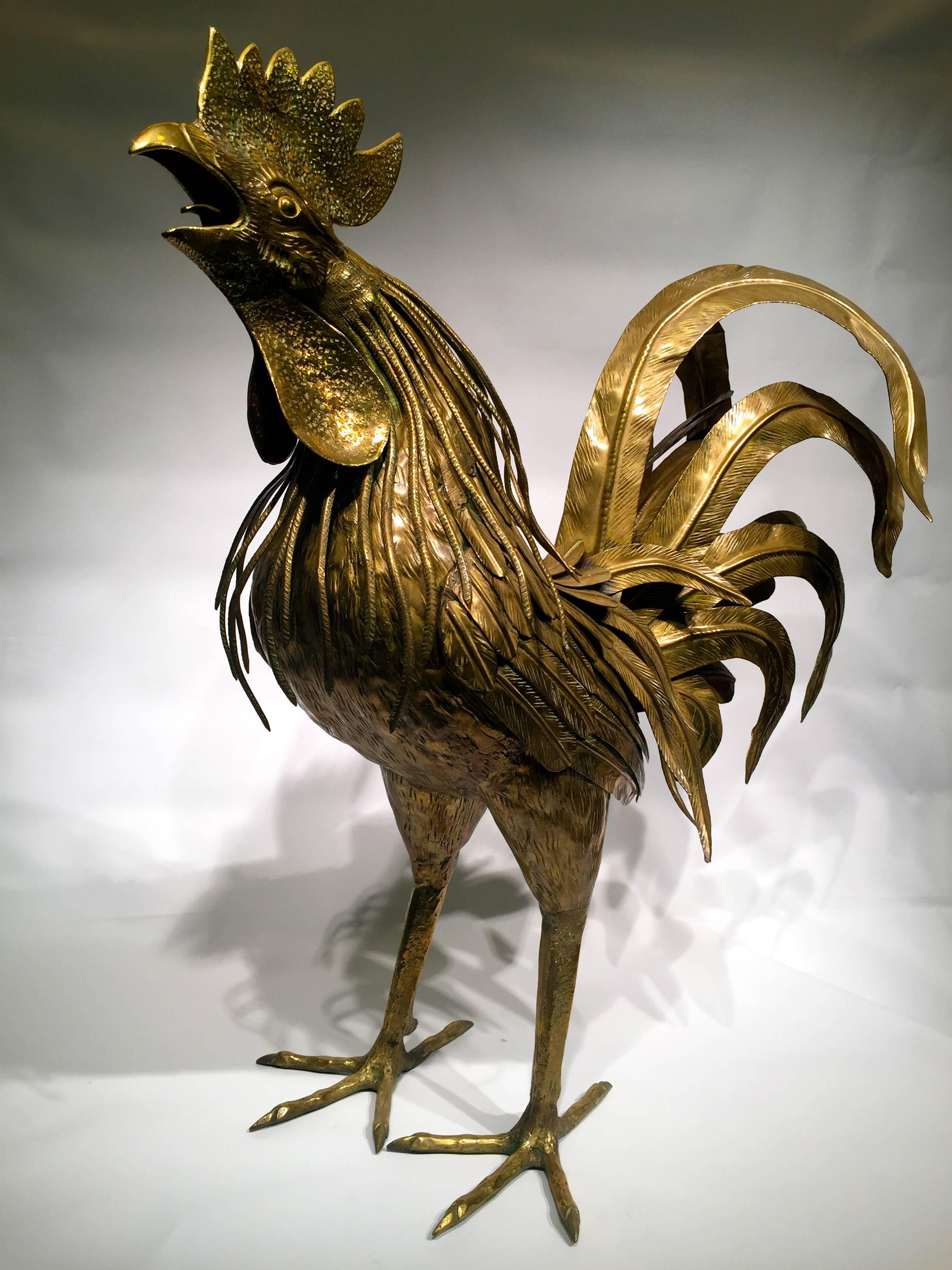Great French cock in golden metal by Maison Jansen, circa 1950, perfect condition. Very rare.