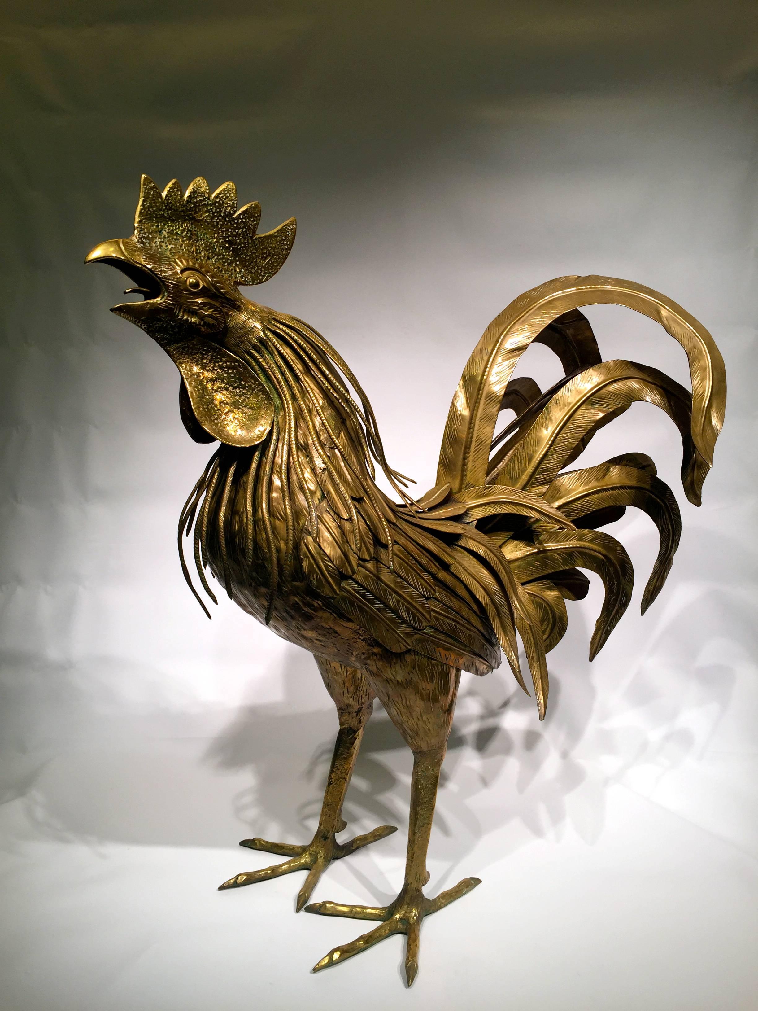 Mid-Century Modern MAISON JANSEN French Golden Metal Cock, circa 1950, Rare For Sale