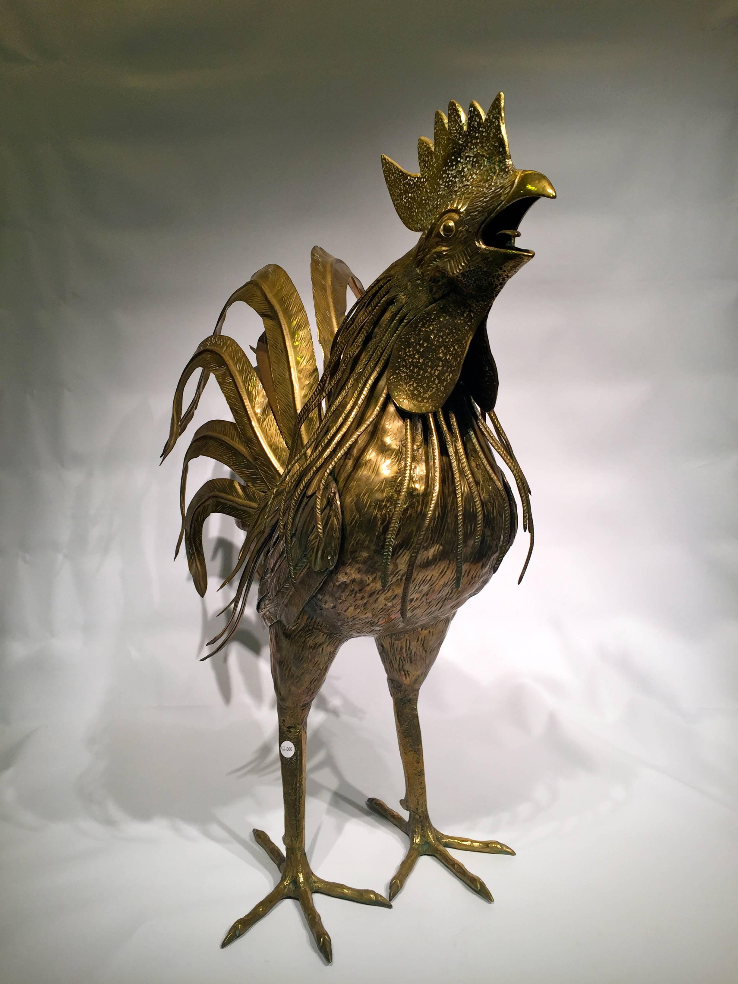 MAISON JANSEN French Golden Metal Cock, circa 1950, Rare For Sale 1