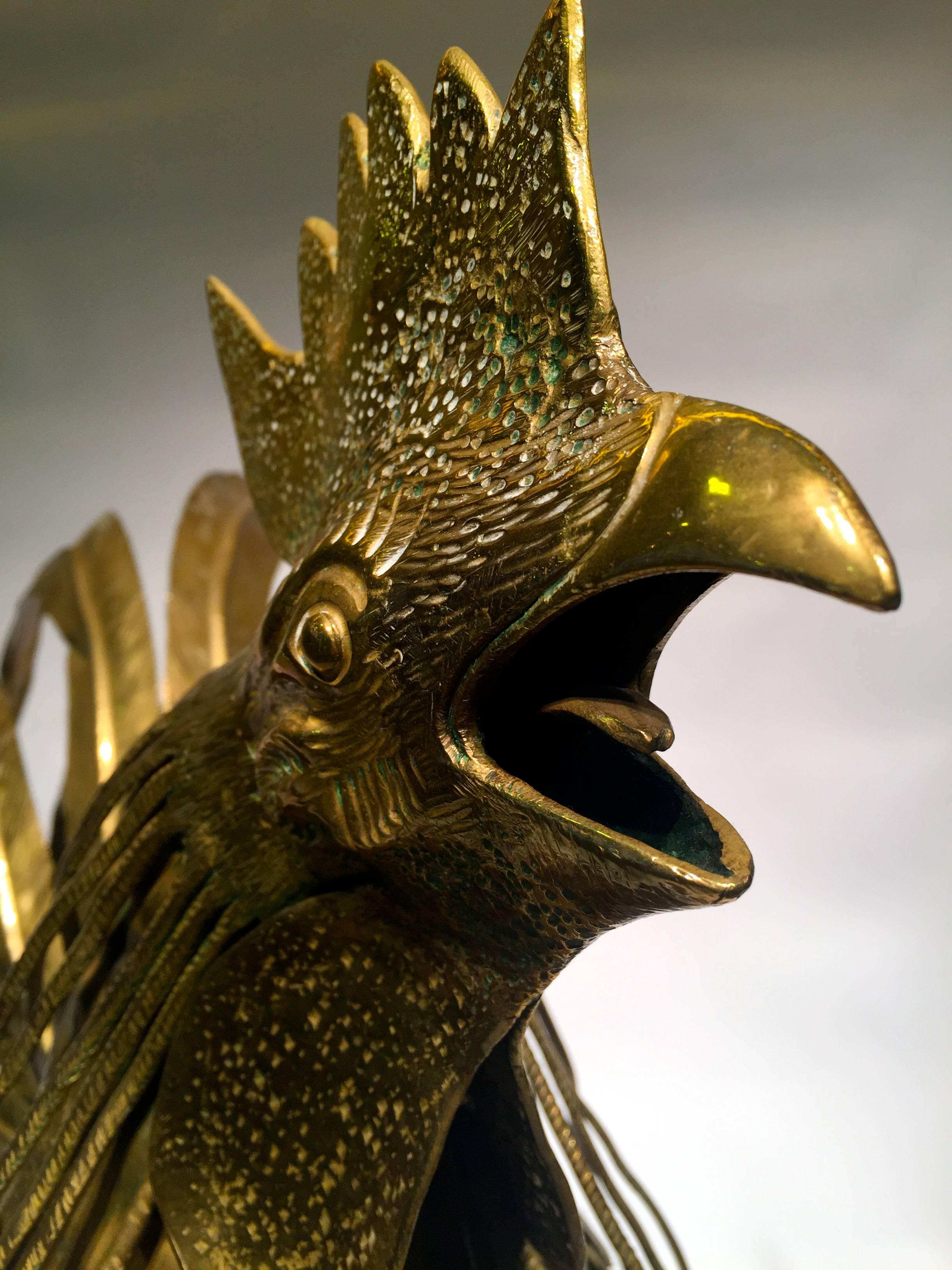 MAISON JANSEN French Golden Metal Cock, circa 1950, Rare For Sale 2