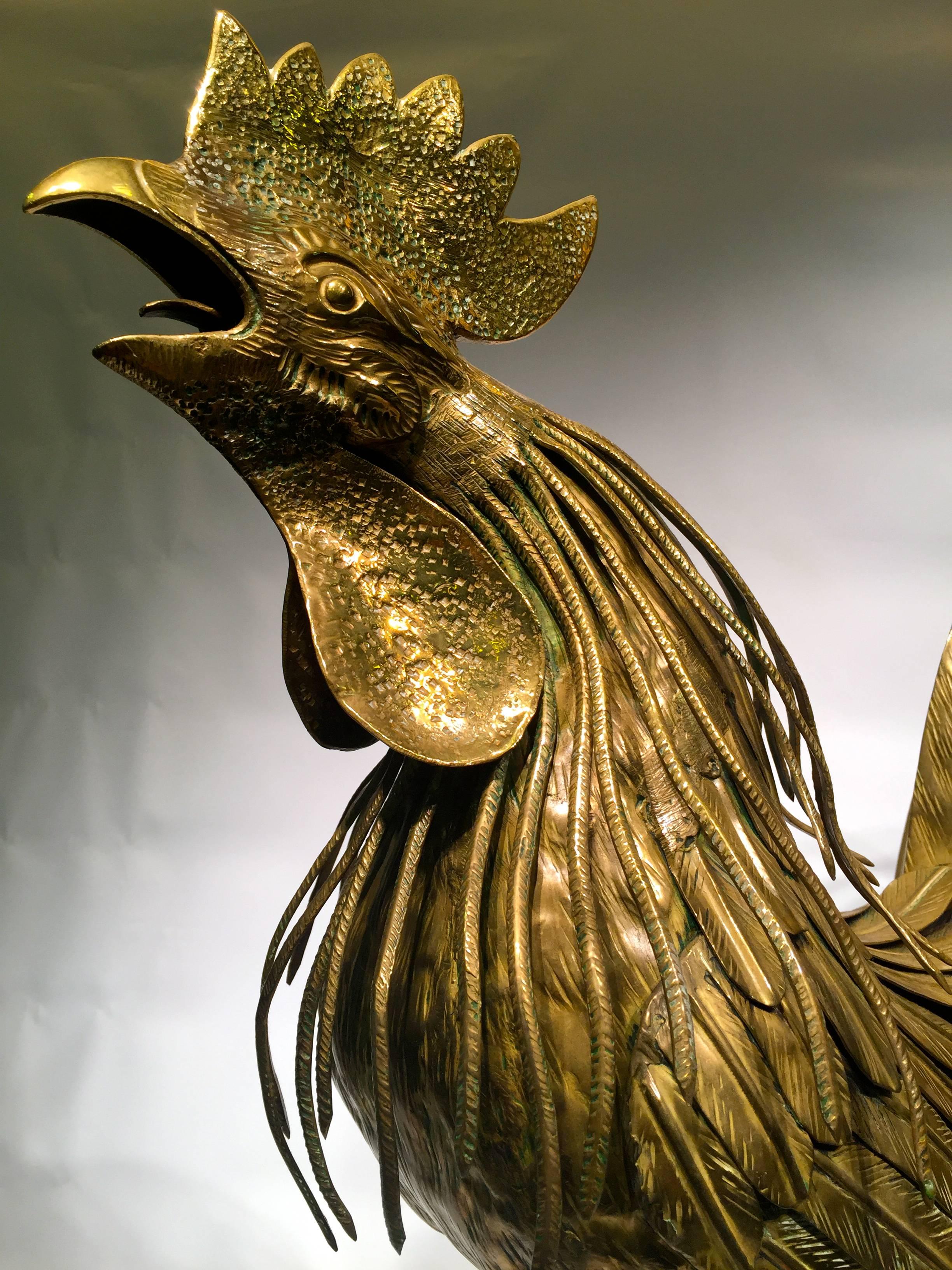 MAISON JANSEN French Golden Metal Cock, circa 1950, Rare For Sale 4