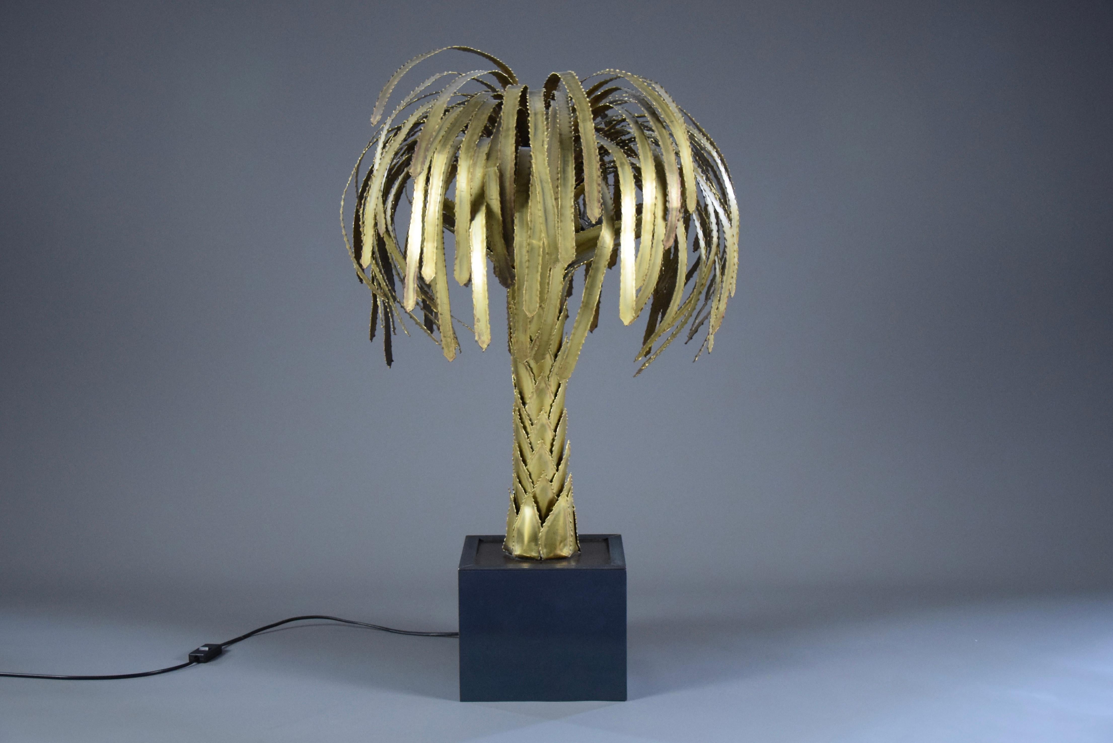 Maison Jansen French Hollywood Regency Brass Palm Tree Table Lamp 6