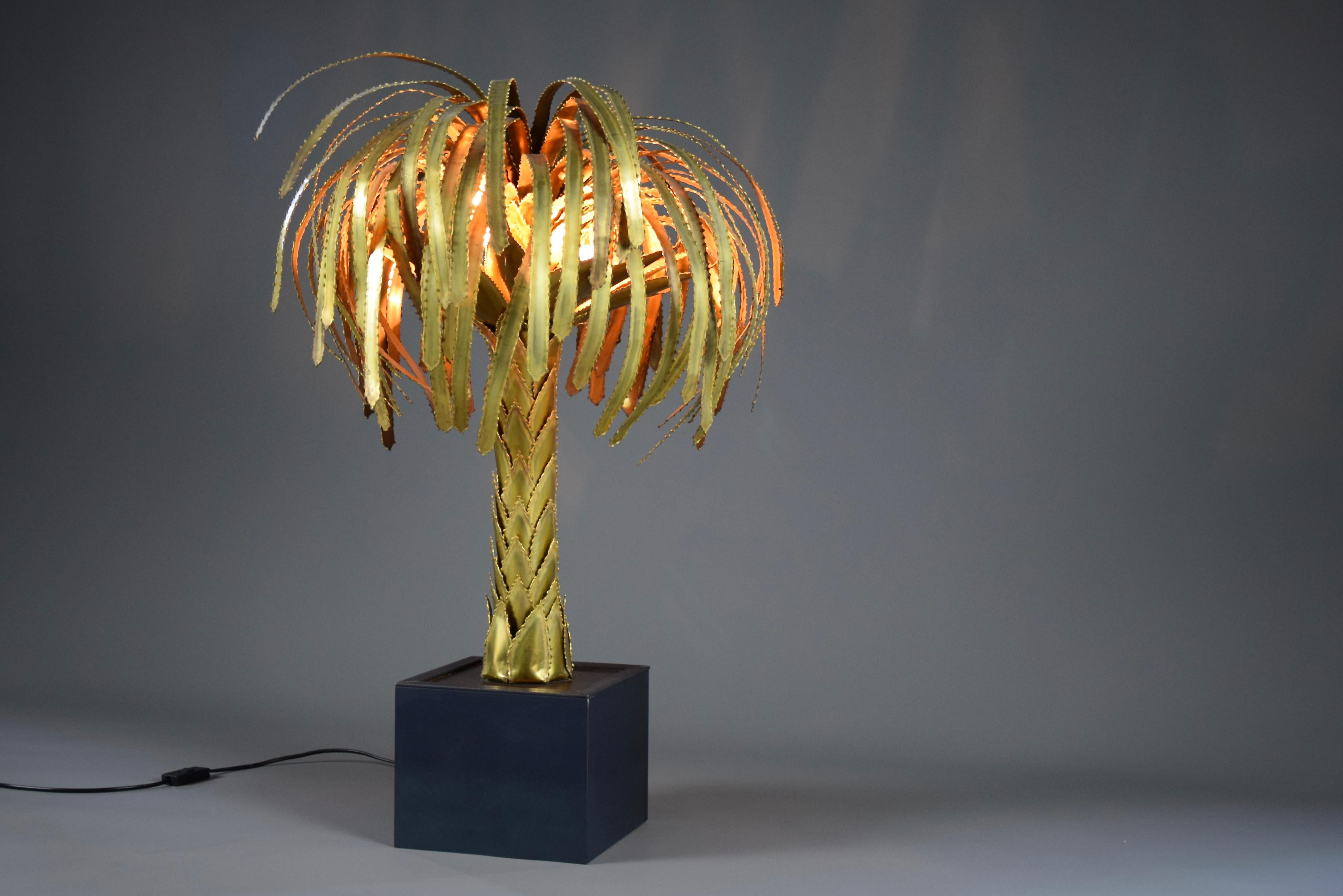 Maison Jansen French Hollywood Regency Brass Palm Tree Table Lamp 7
