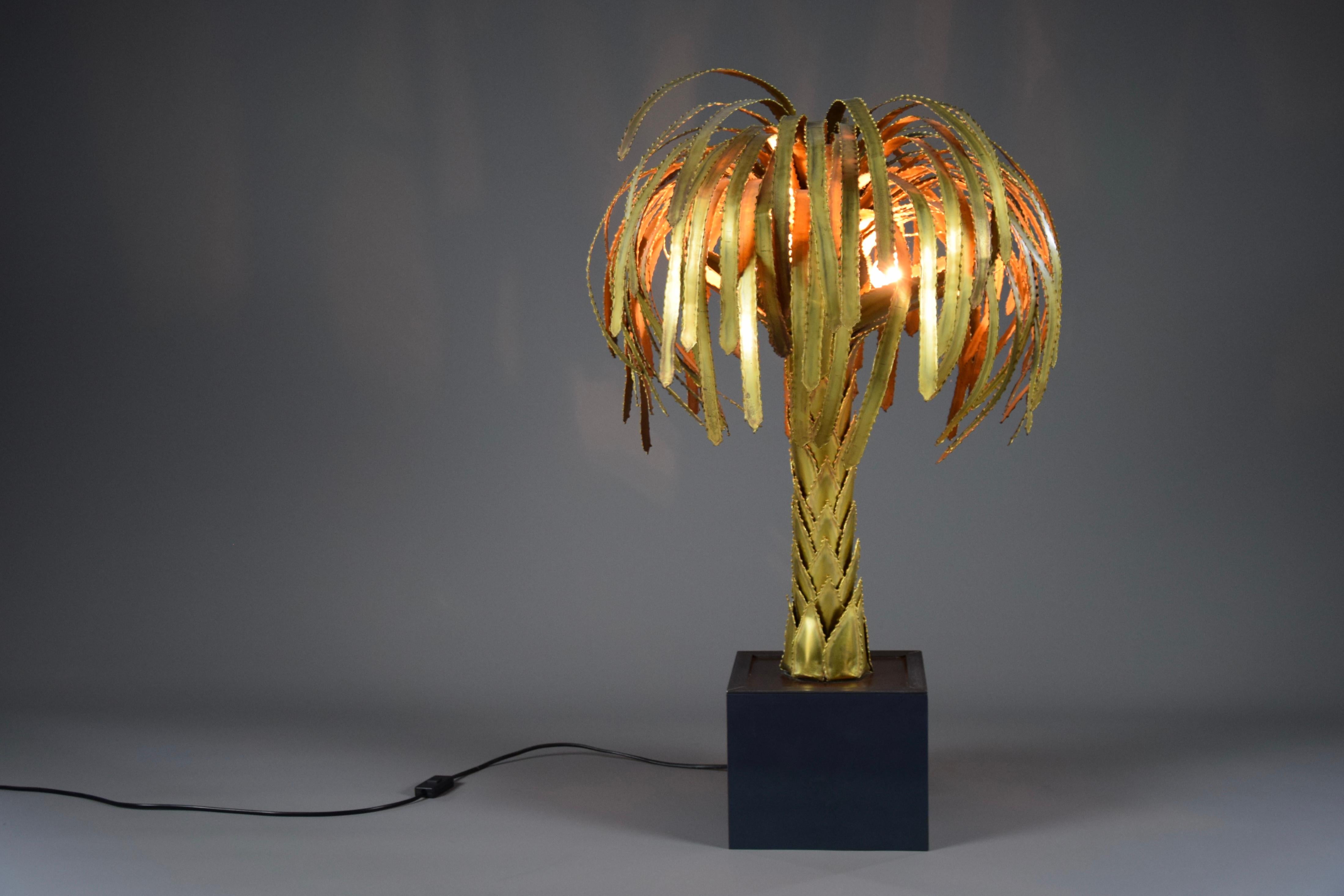 Maison Jansen French Hollywood Regency Brass Palm Tree Table Lamp 2