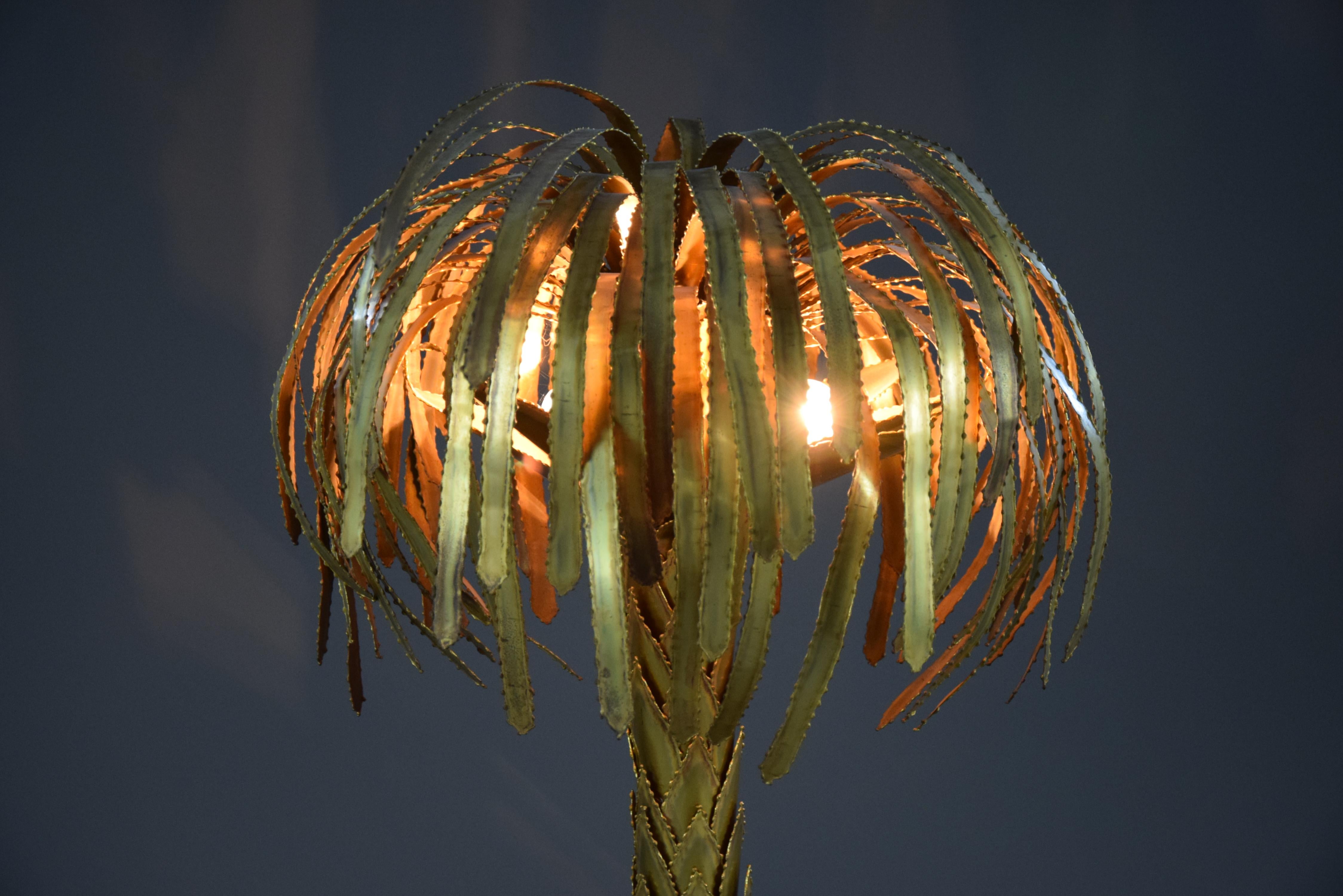 Maison Jansen French Hollywood Regency Brass Palm Tree Table Lamp 3