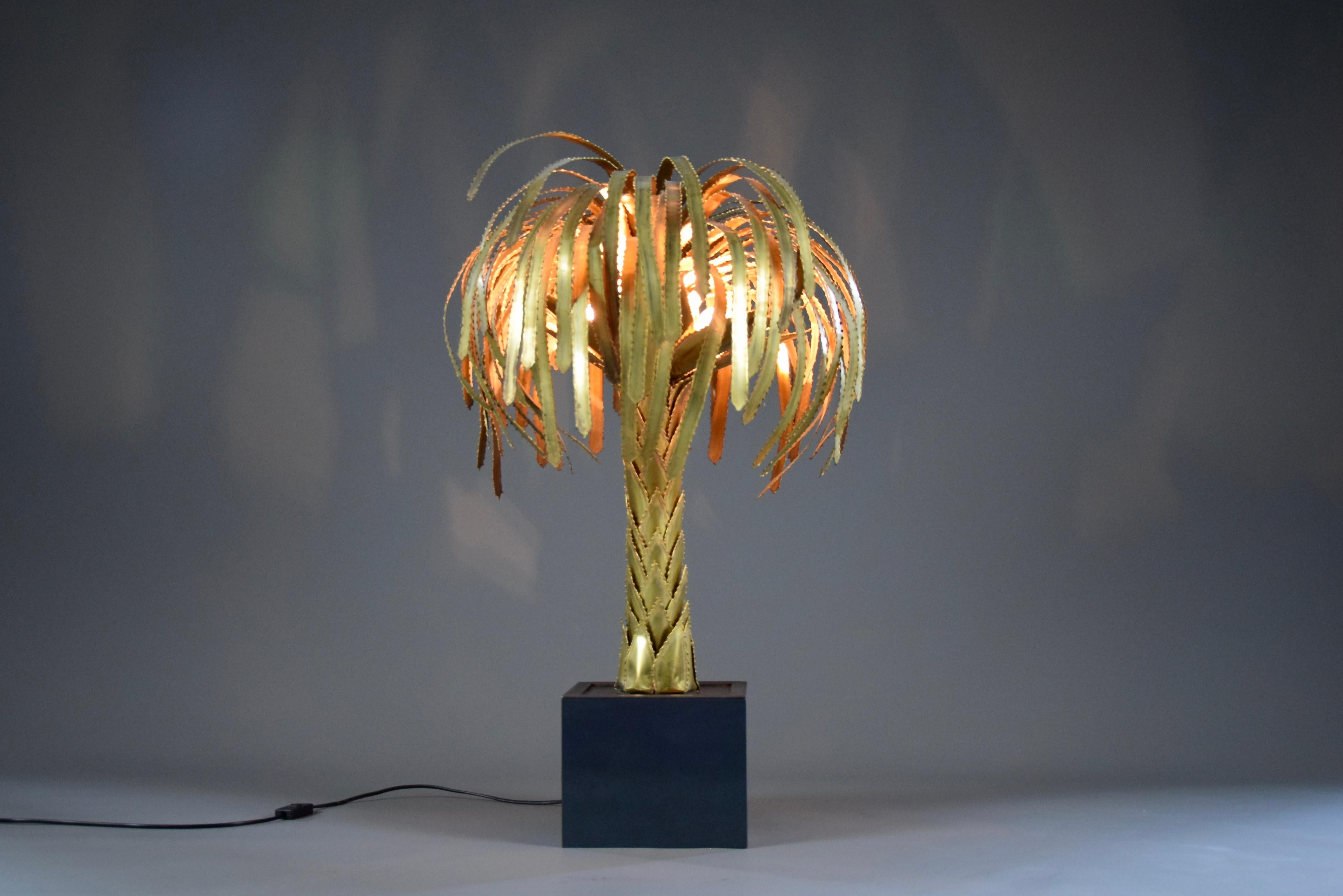 Maison Jansen French Hollywood Regency Brass Palm Tree Table Lamp 4