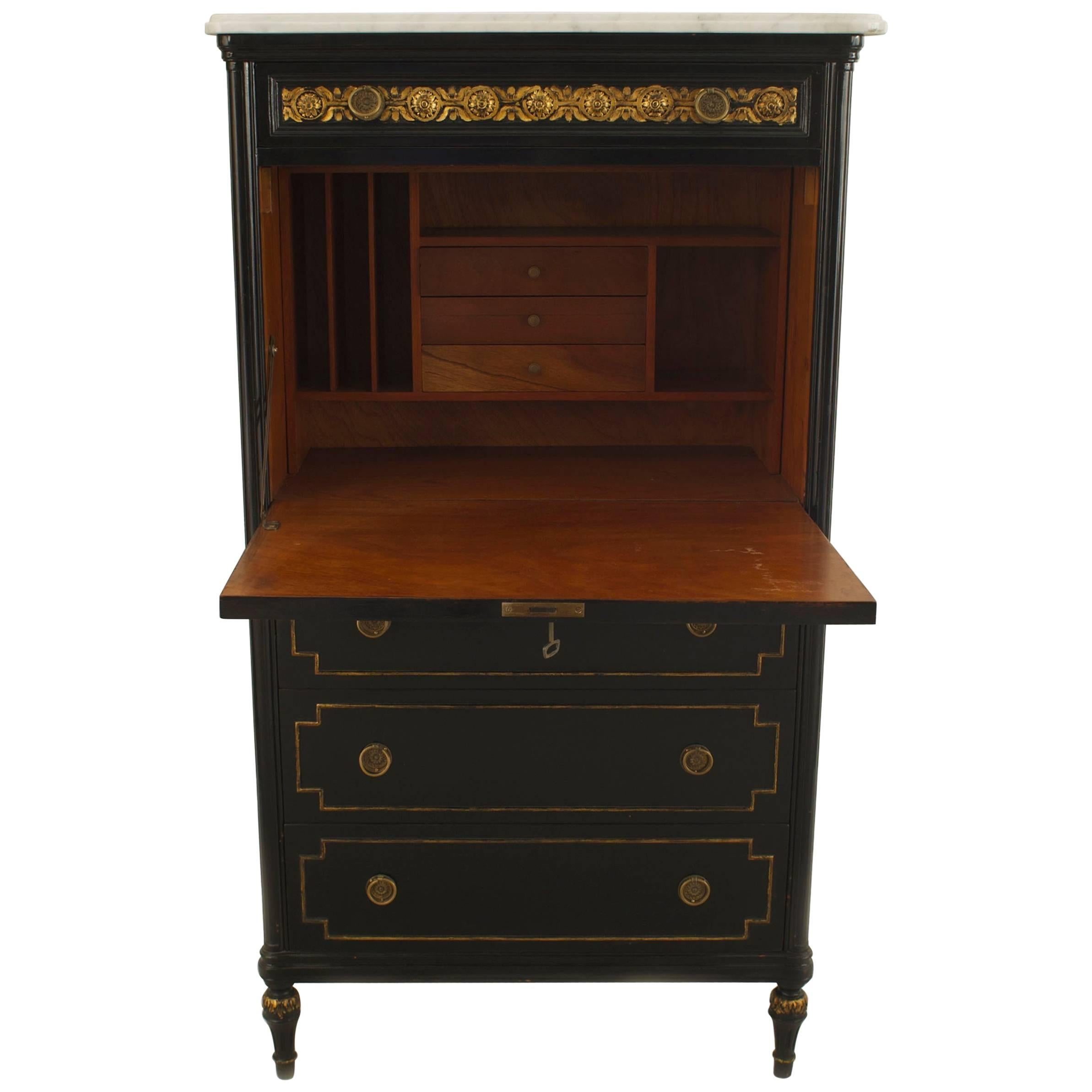 Bureau de secrétaire en bois d'ébène de style Louis-XVI français de la Maison Jansen
