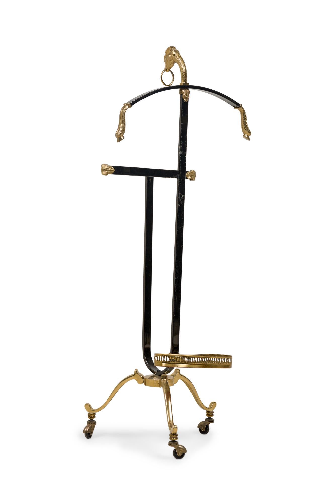 Mid-Century Modern Maison Jansen French Mid-Century Black Enameled Steel and Brass Valet with Ram H For Sale