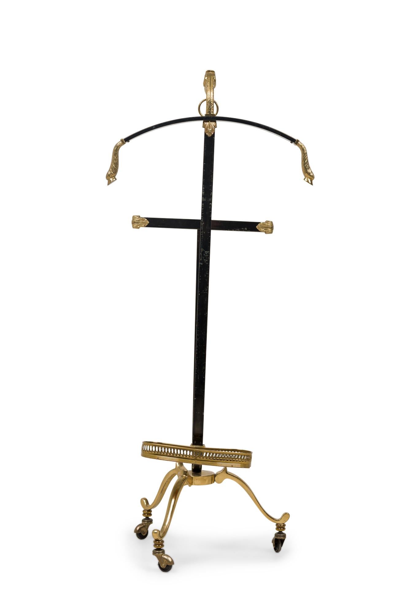 Maison Jansen French Mid-Century Black Enameled Steel and Brass Valet with Ram H In Good Condition For Sale In Queens, NY