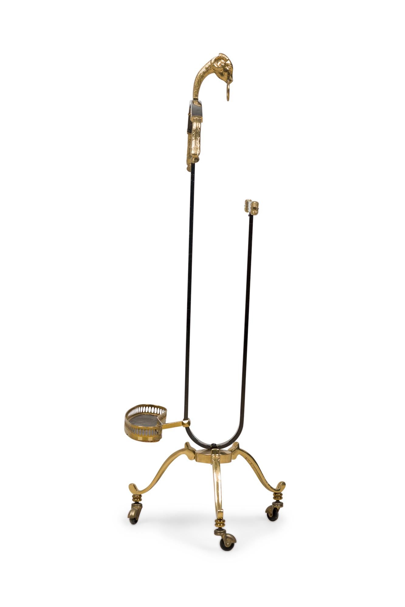 20th Century Maison Jansen French Mid-Century Black Enameled Steel and Brass Valet with Ram H For Sale