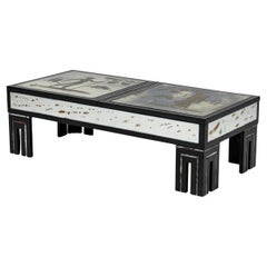 Maison Jansen French Mid-Century Black Lacquer and Eglomise Low Table