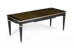 Maison Jansen French Mid-Century Ebonized Gilt Glass Top Coffee Table