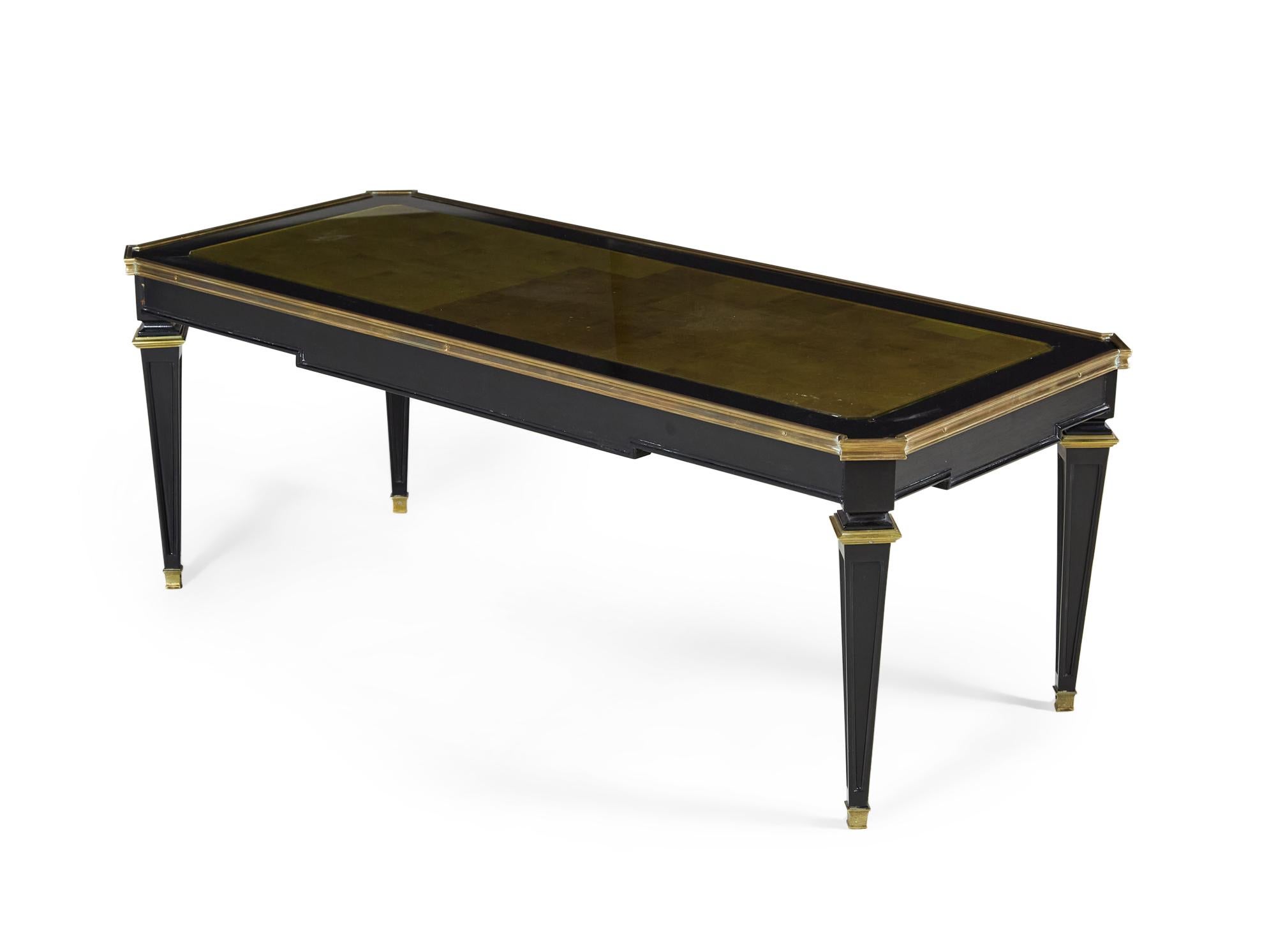 Mid-Century Modern Maison Jansen French Mid-Century Ebonized Gilt Glass Top Coffee Table For Sale