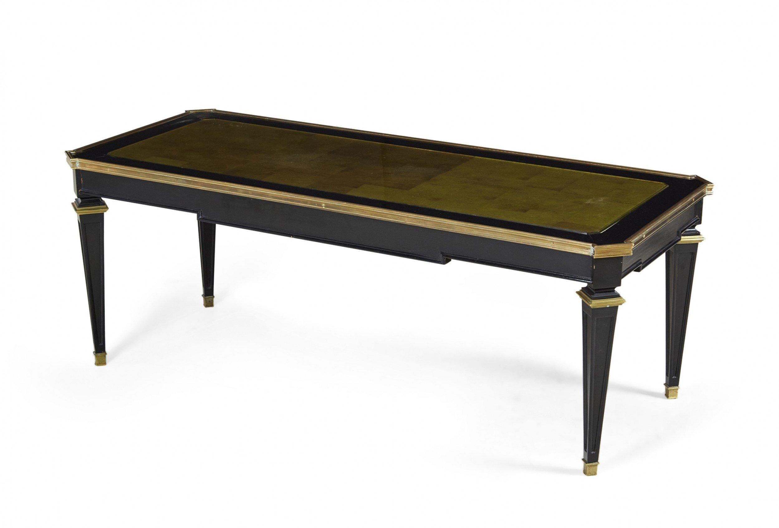 Maison Jansen French Mid-Century Ebonized Gilt Glass Top Coffee Table In Good Condition For Sale In New York, NY