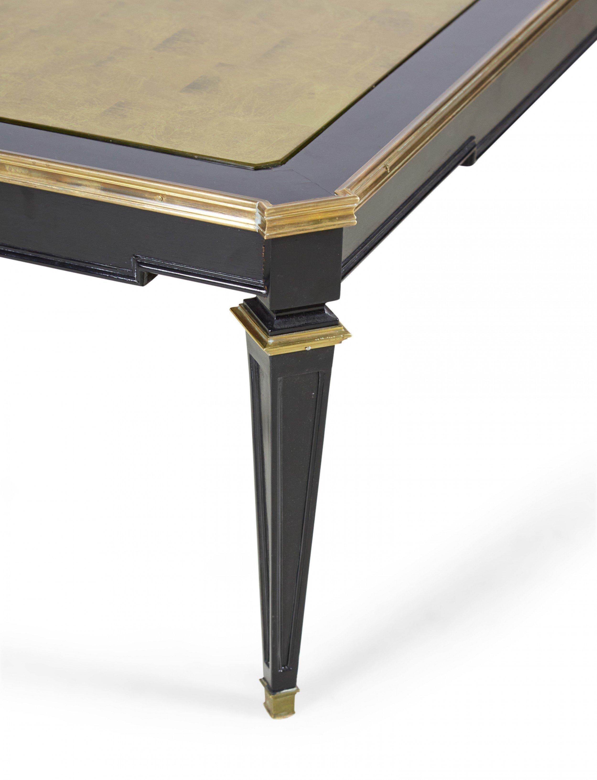 Maison Jansen French Mid-Century Ebonized Gilt Glass Top Coffee Table For Sale 2