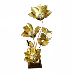 Maison Jansen French Mid-Century Modern 3-Light Cut Brass Flower Table Lamp