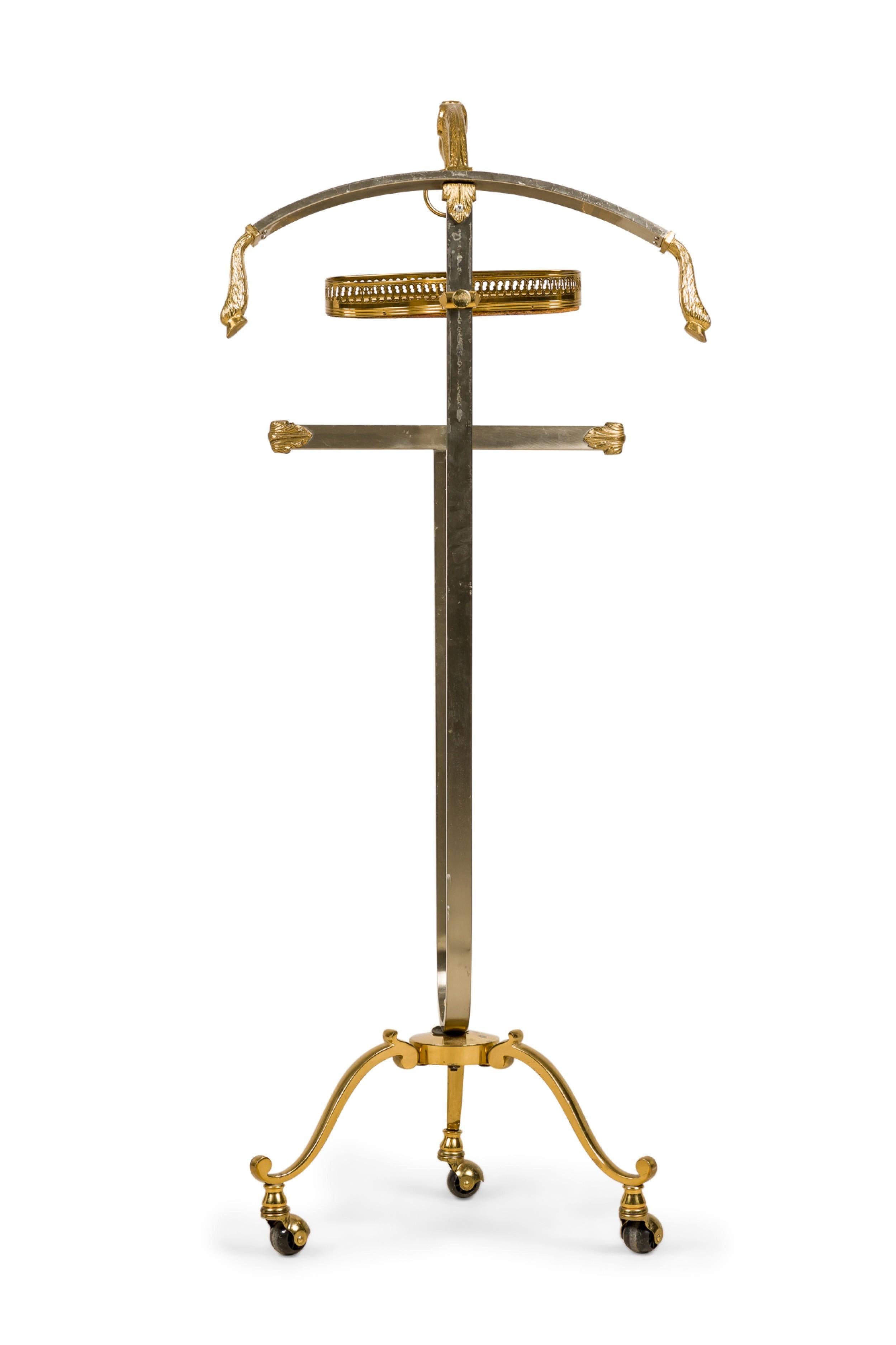 Hand-Crafted Maison Jansen French Mid-Century Steel and Brass Valet with Ram Head Accents For Sale
