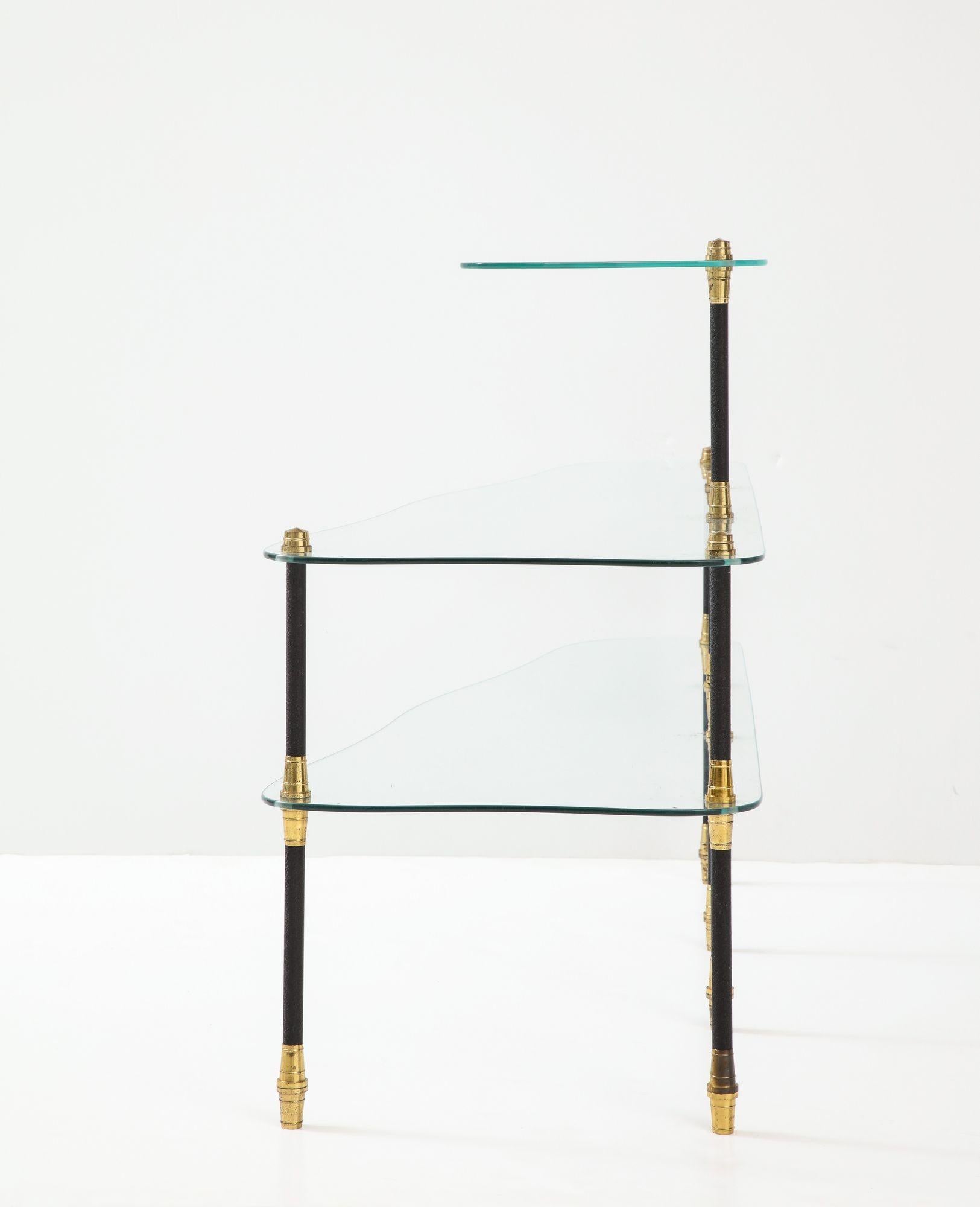 Maison Jansen French Modern 3-Shelf Glass Etagere In Good Condition For Sale In New York, NY