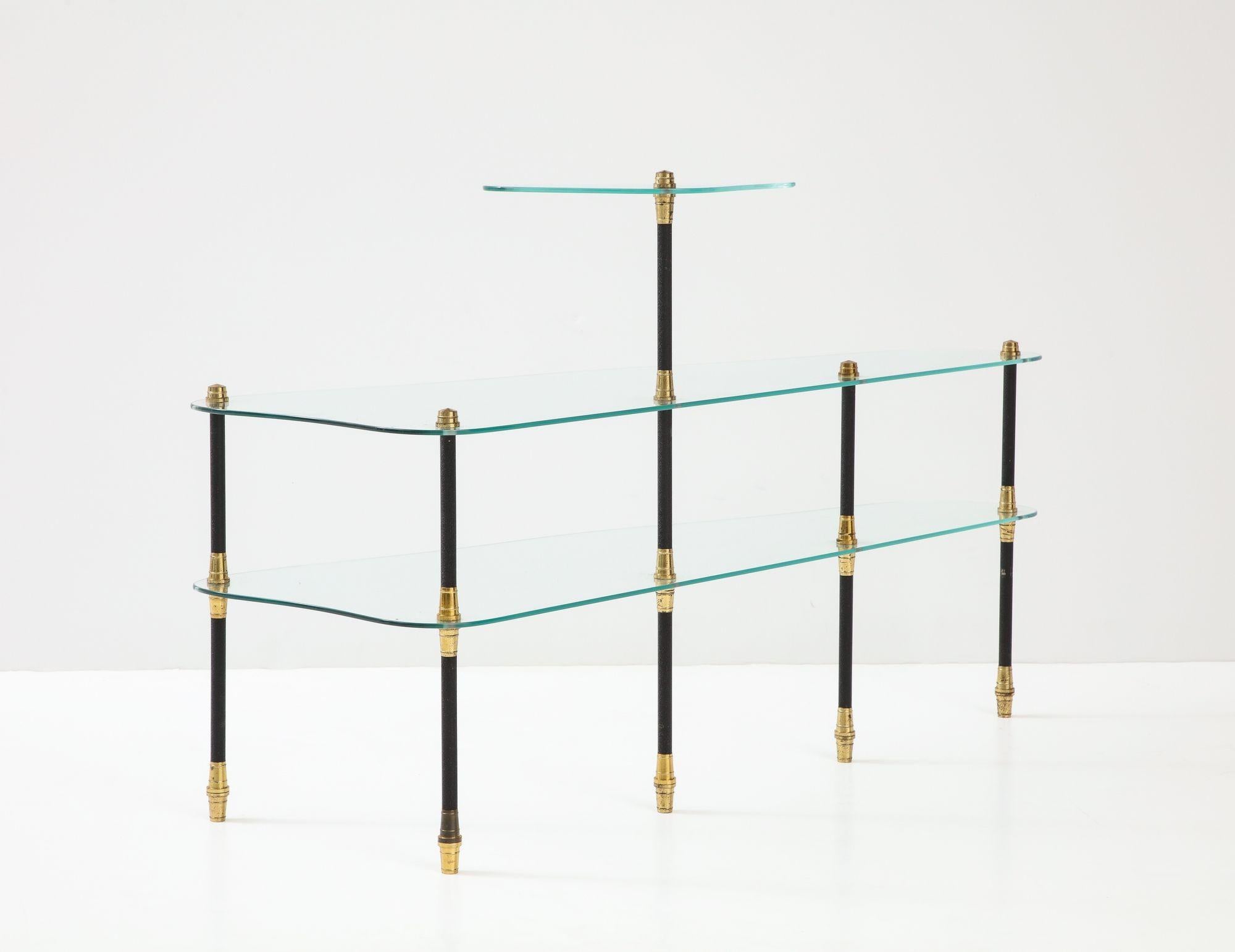Mid-20th Century Maison Jansen French Modern 3-Shelf Glass Etagere For Sale