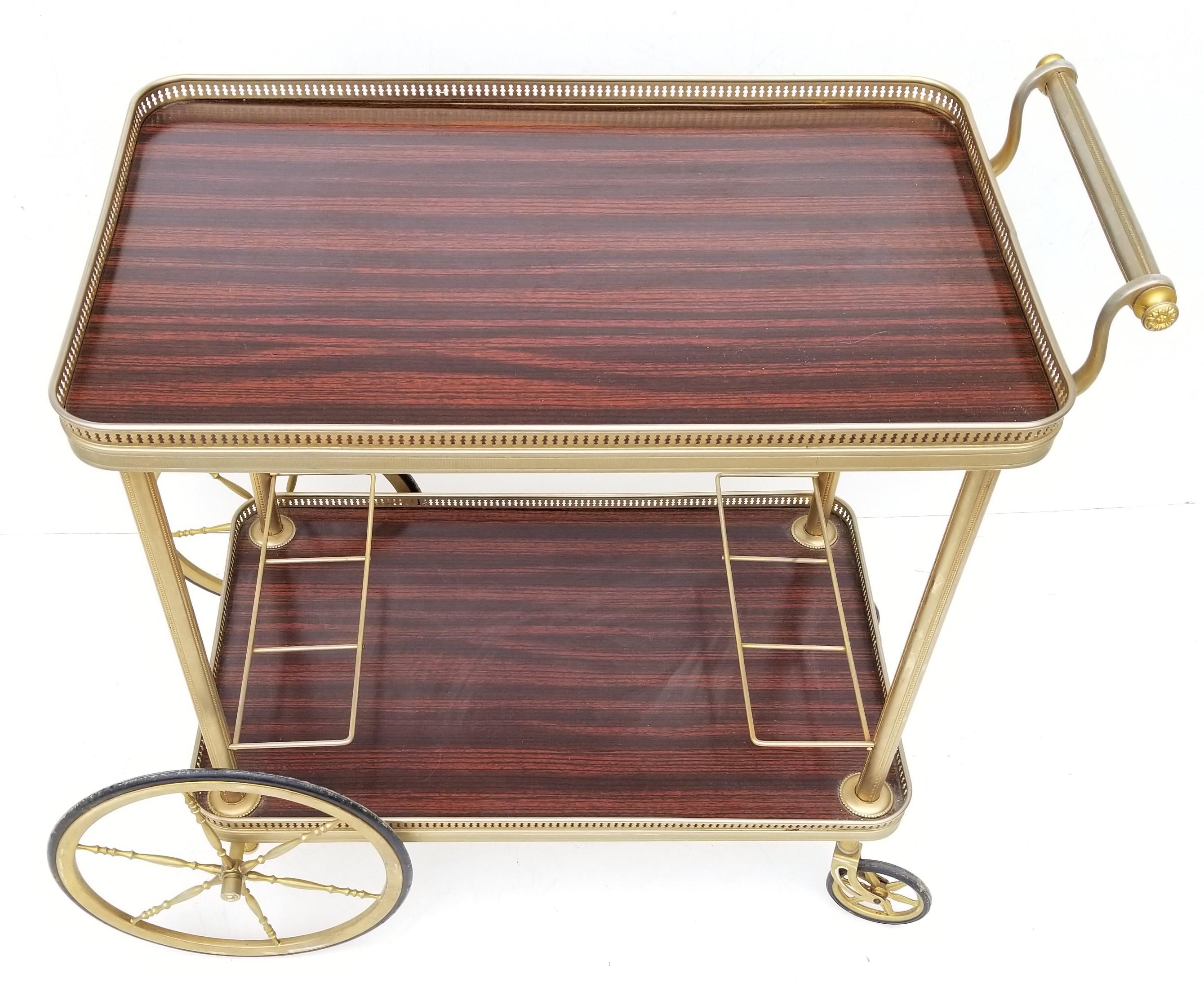 Maison Jansen French Neoclassical Brass Bar Cart 1