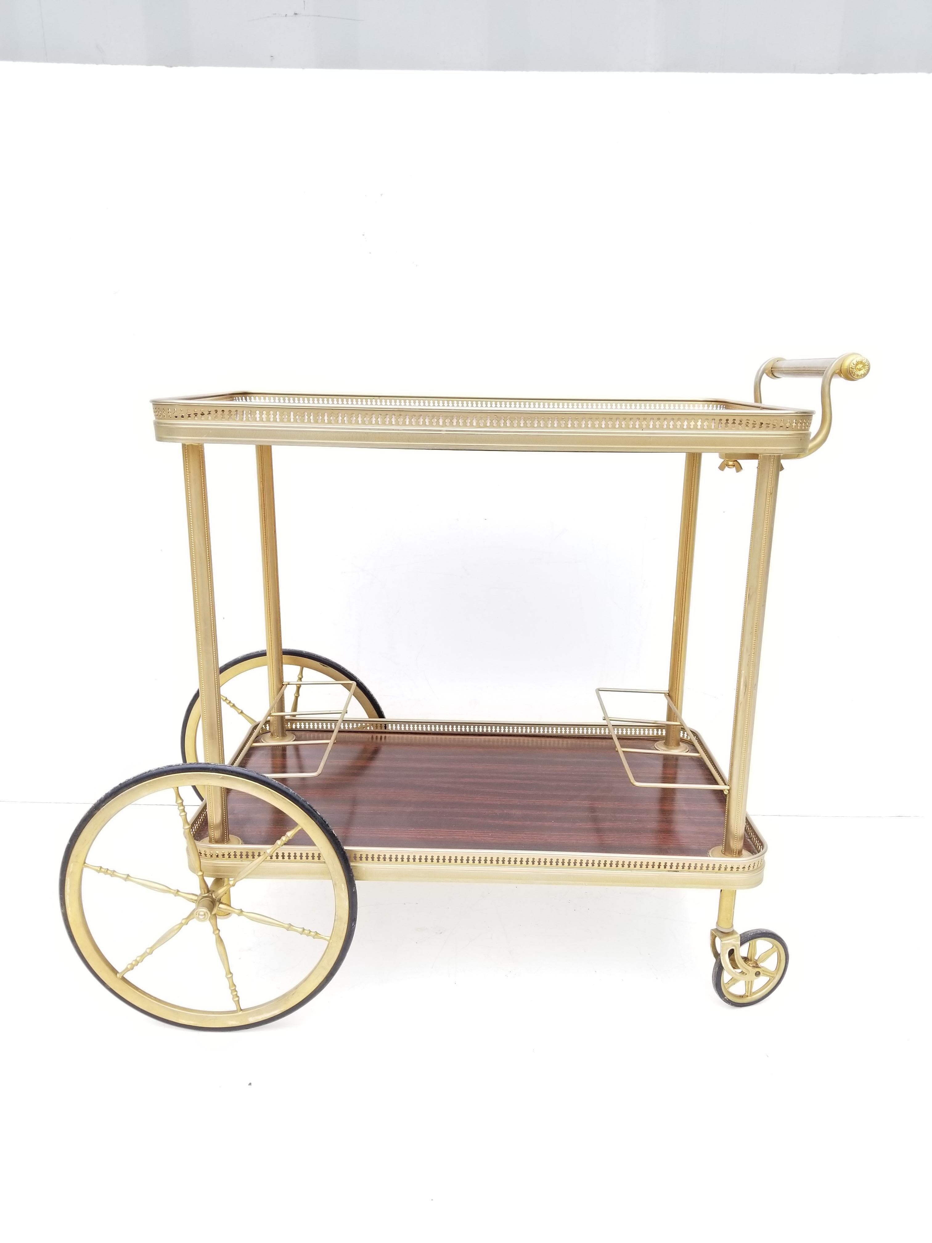 Maison Jansen French Neoclassical Brass Bar Cart 4