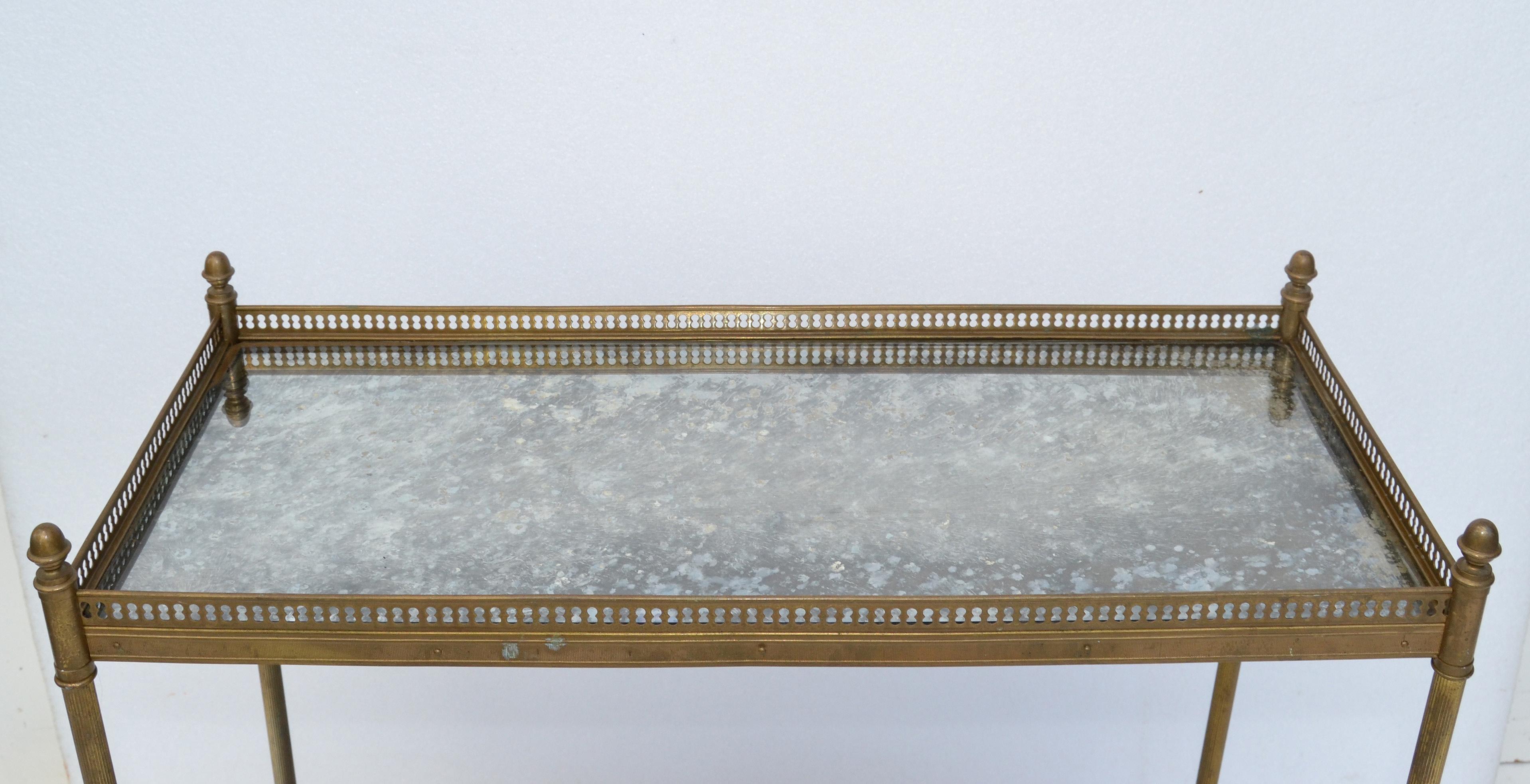 Maison Jansen French Neoclassical Brass & Cloudy Mirrored Glass Side Table, 1950 5