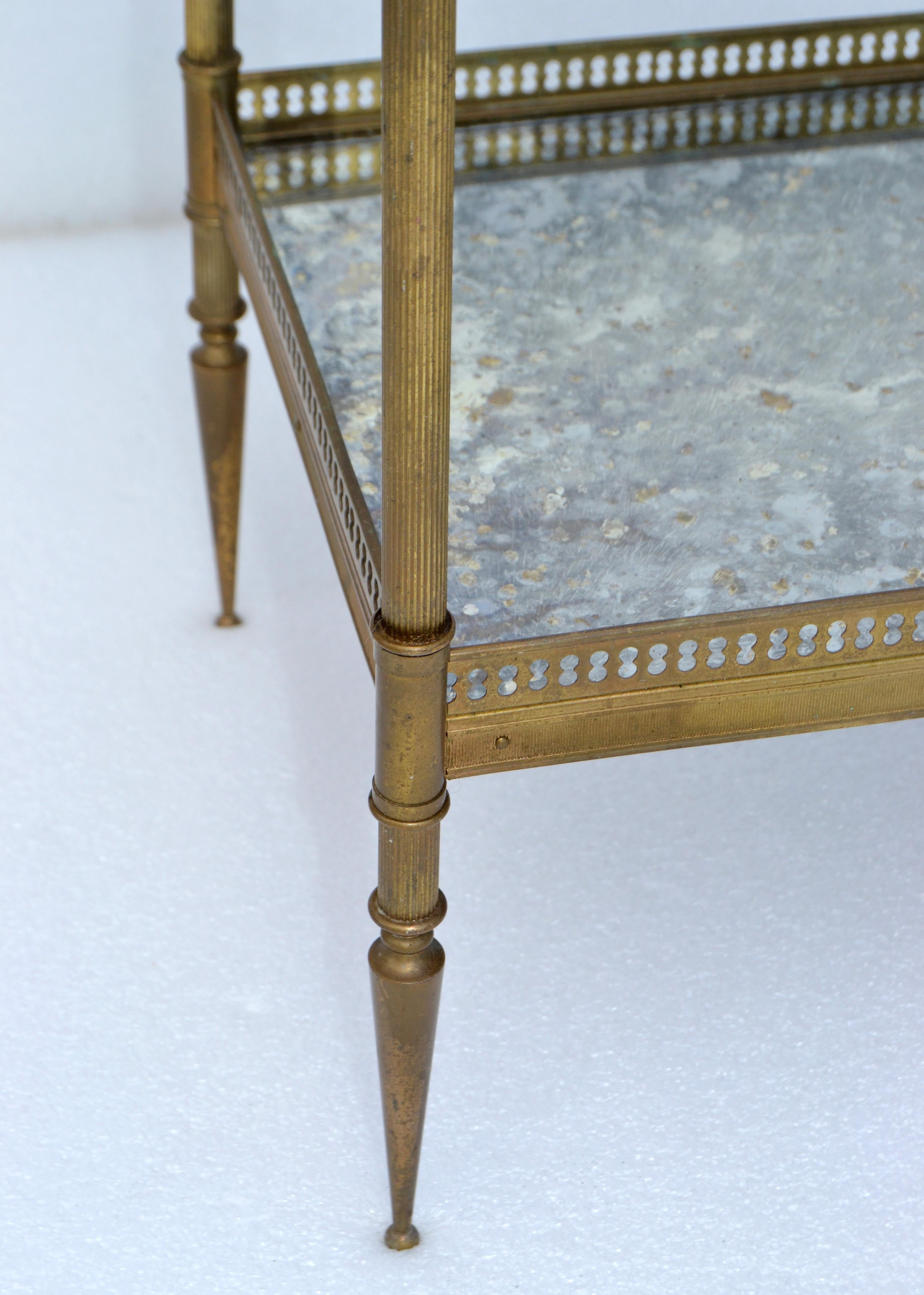 Maison Jansen French Neoclassical Brass & Cloudy Mirrored Glass Side Table, 1950 7