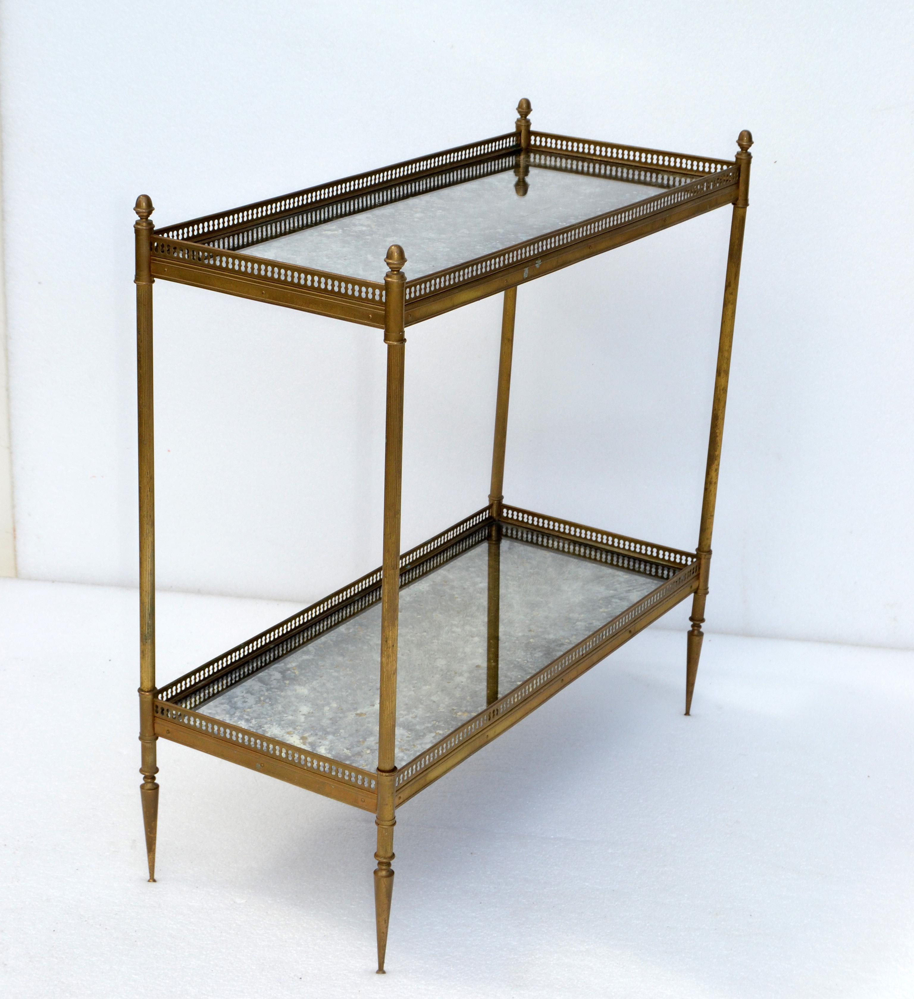 Maison Jansen French Neoclassical Brass & Cloudy Mirrored Glass Side Table, 1950 8