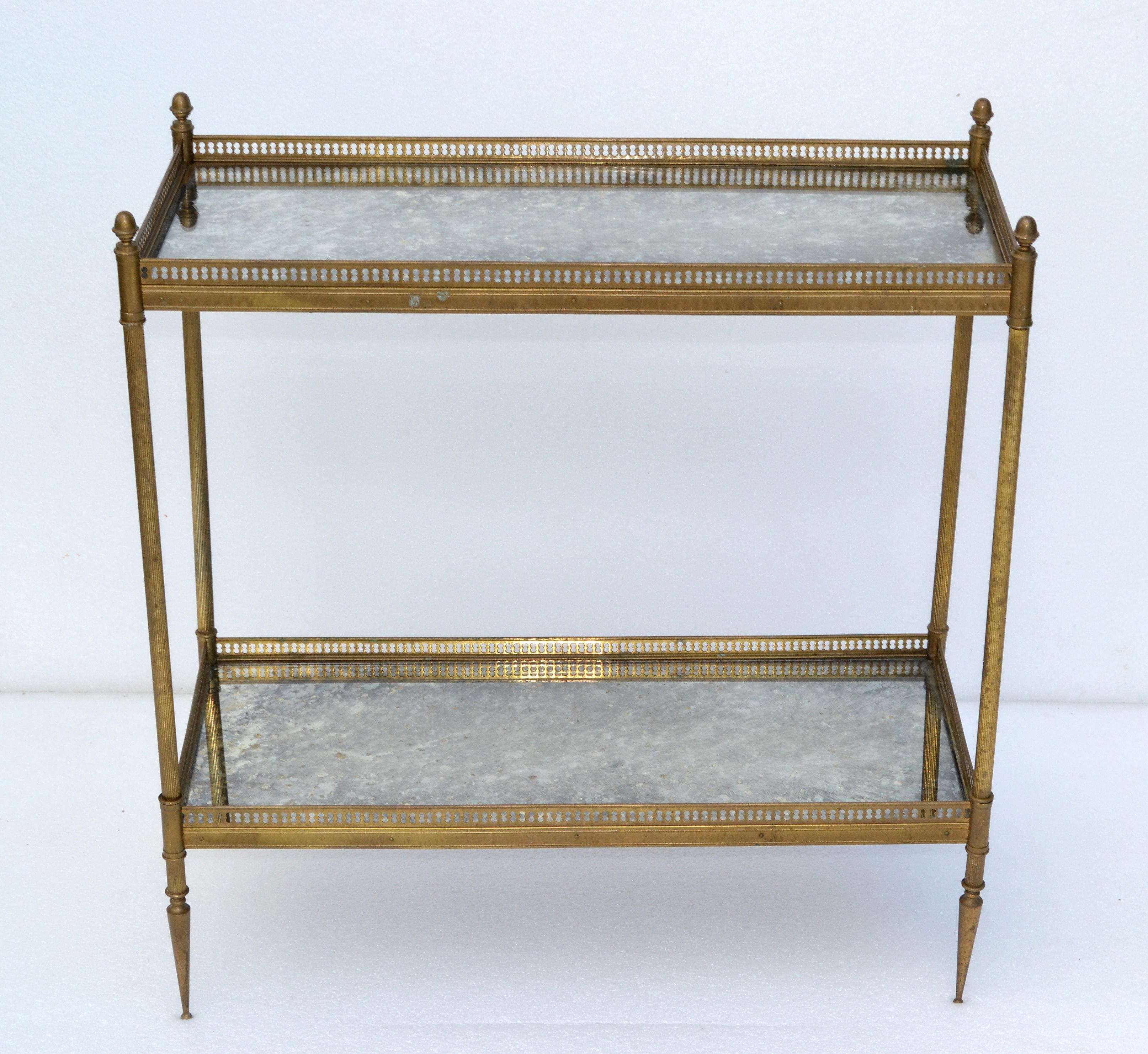 Maison Jansen French Neoclassical Brass & Cloudy Mirrored Glass Side Table, 1950 9