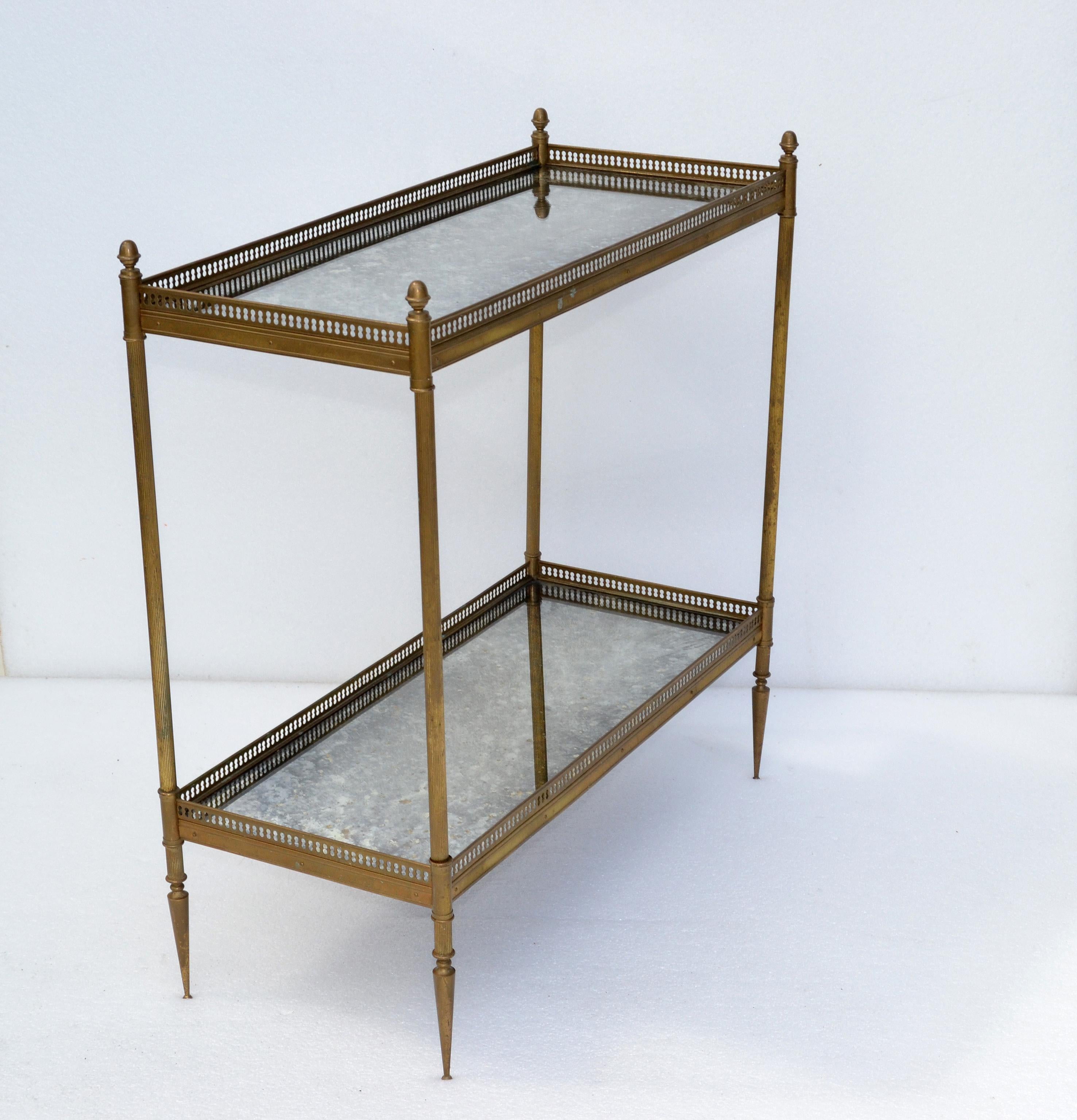Maison Jansen French Neoclassical Brass & Cloudy Mirrored Glass Side Table, 1950 12
