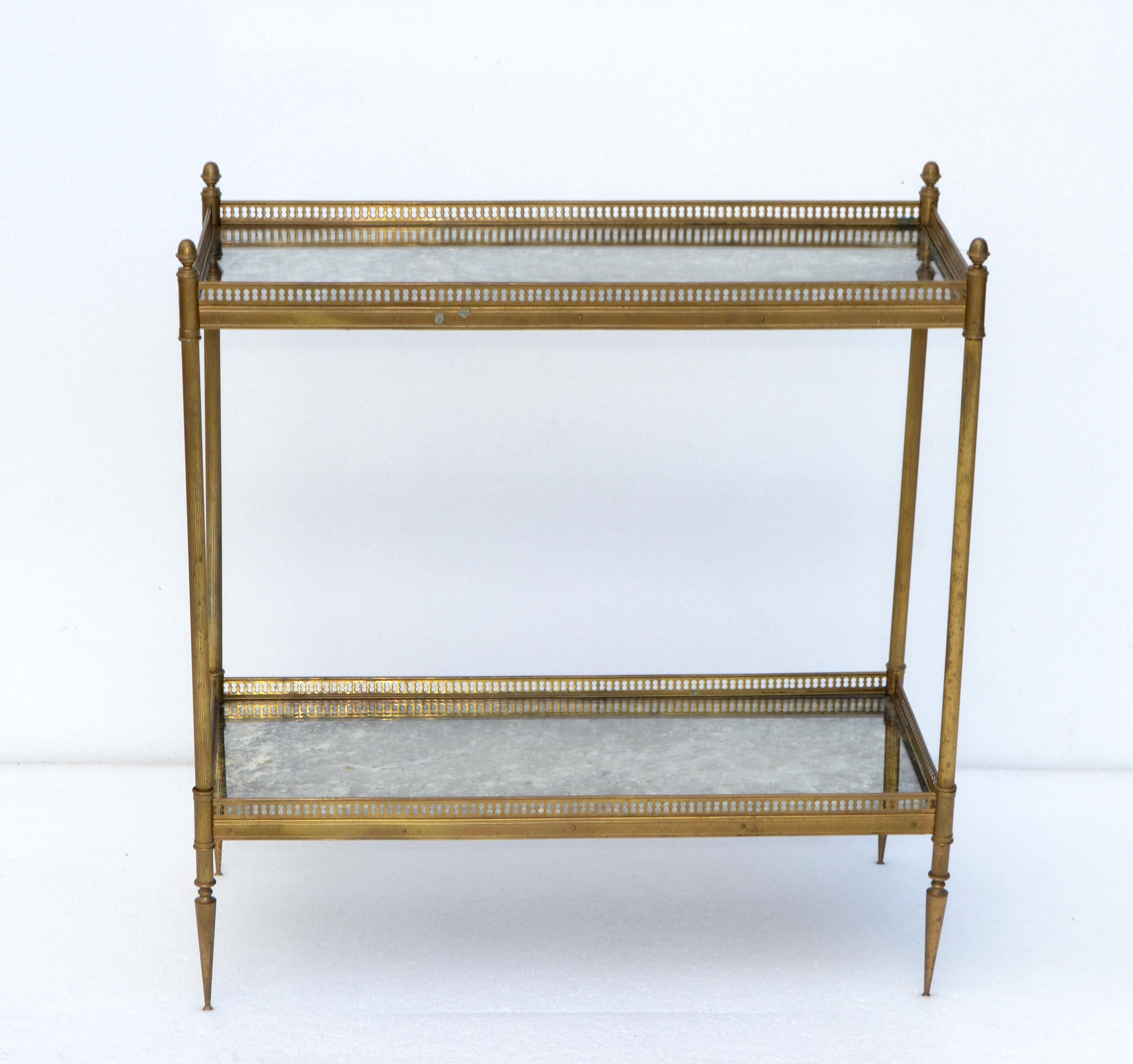 Hand-Crafted Maison Jansen French Neoclassical Brass & Cloudy Mirrored Glass Side Table, 1950