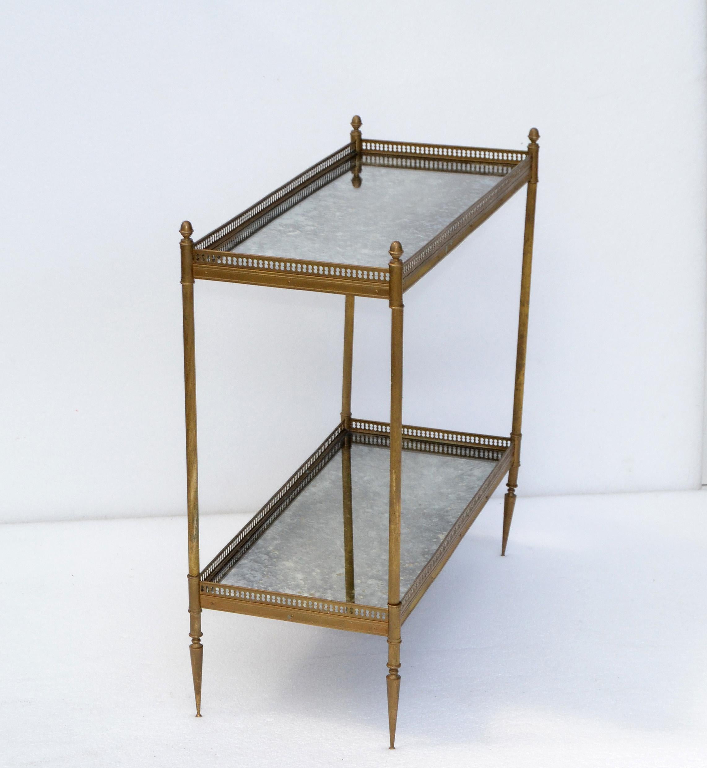 Mid-20th Century Maison Jansen French Neoclassical Brass & Cloudy Mirrored Glass Side Table, 1950