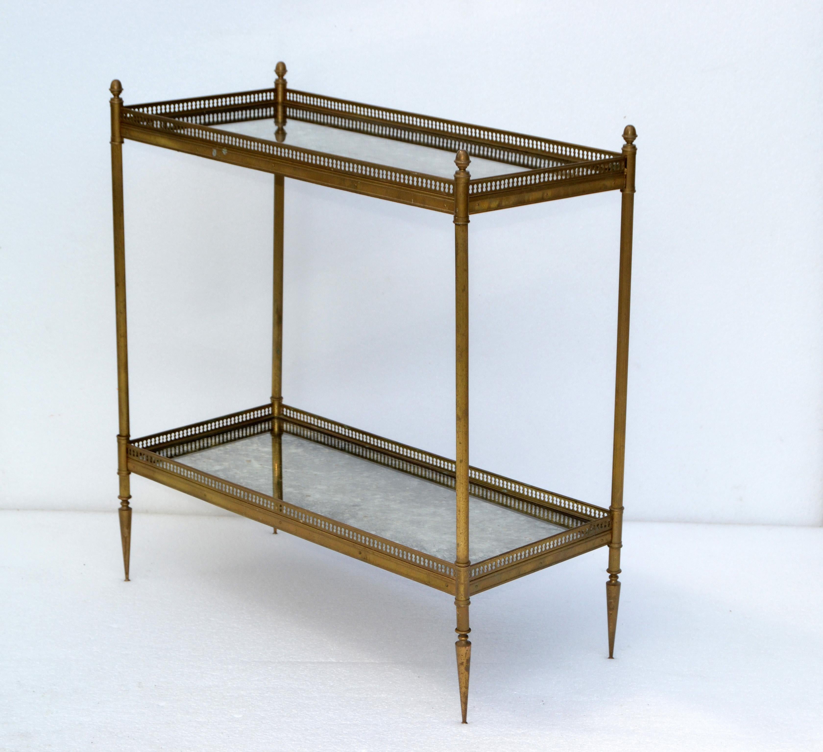 Bronze Maison Jansen French Neoclassical Brass & Cloudy Mirrored Glass Side Table, 1950