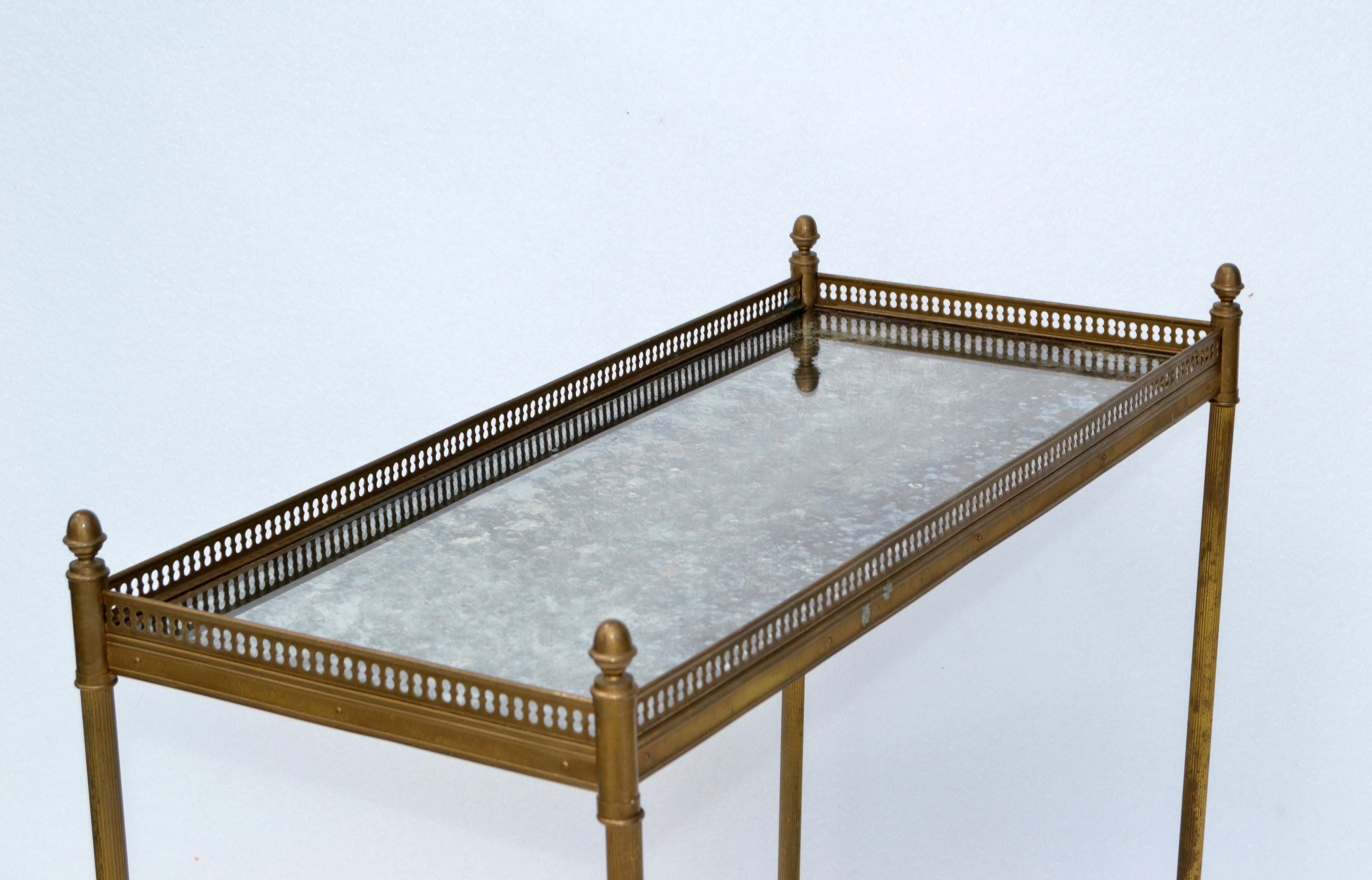 Maison Jansen French Neoclassical Brass & Cloudy Mirrored Glass Side Table, 1950 2