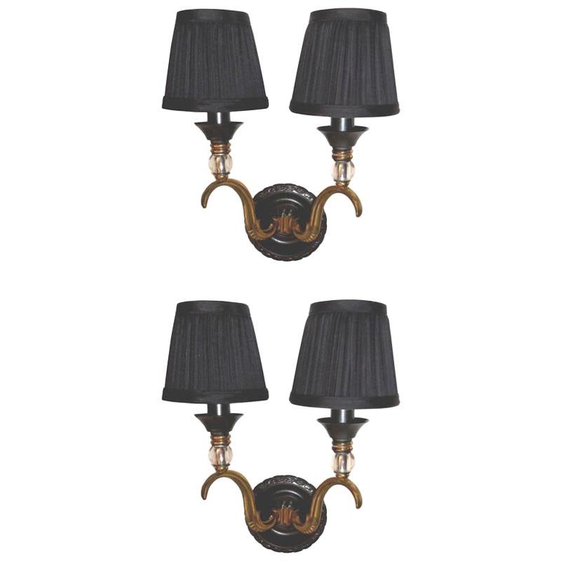 Maison Jansen French Neoclassical Brass Sconces, Wall Lights