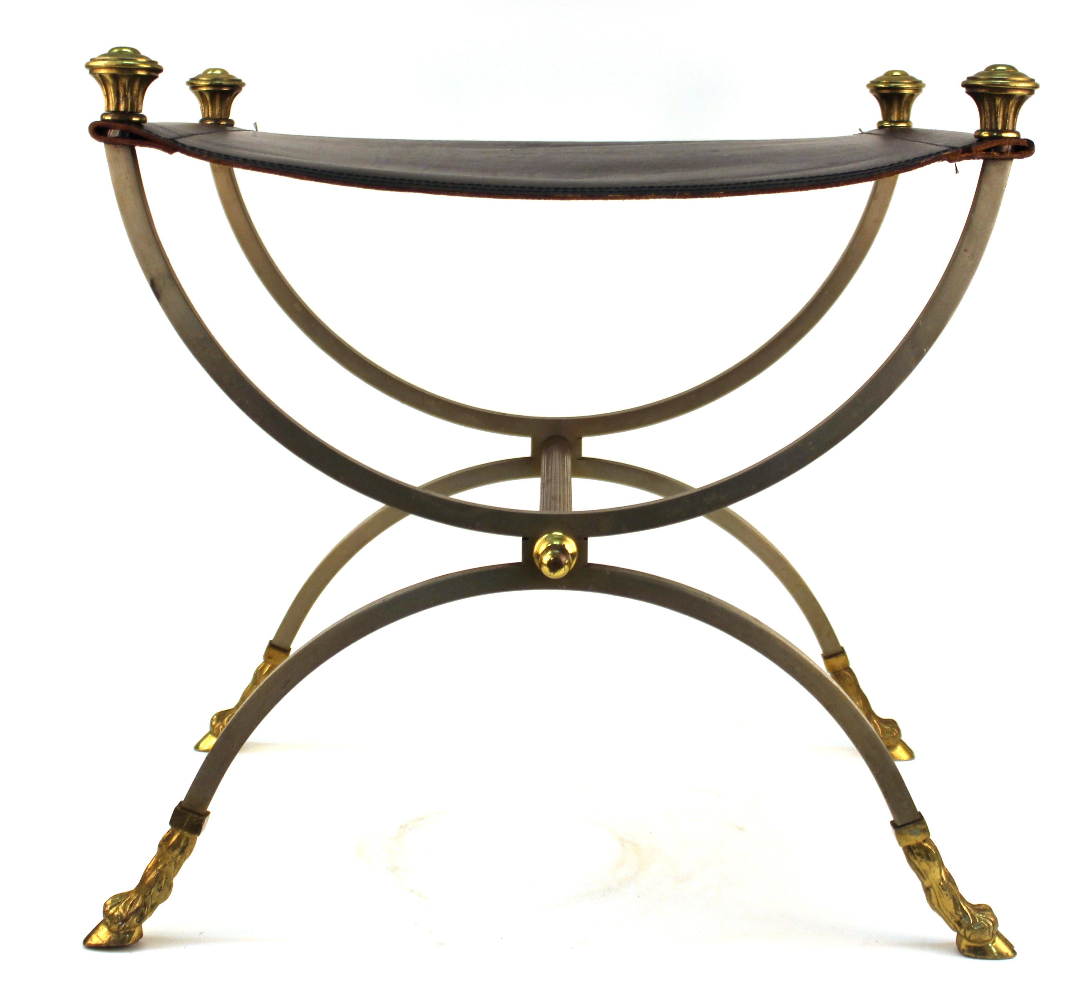 Mid-Century Modern Maison Jansen French Neoclassical Revival Style Bench with Leather Seat
