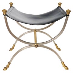 Banc néoclassique français de style rivival avec assise en cuir de la Maison Jansen