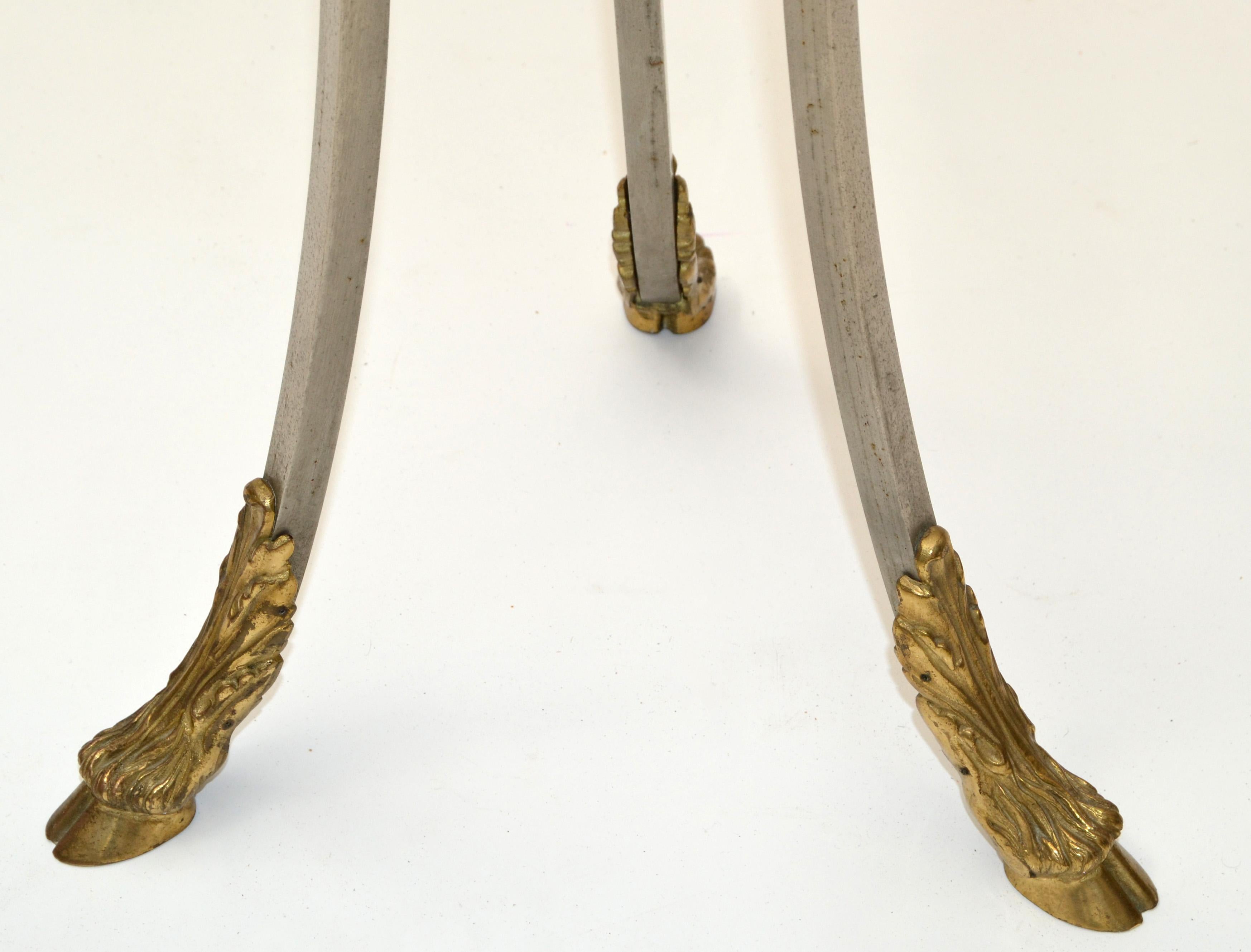 Maison Jansen French Neoclassical Steel & Bronze Hoof Feet Pedestal Drink Table For Sale 6