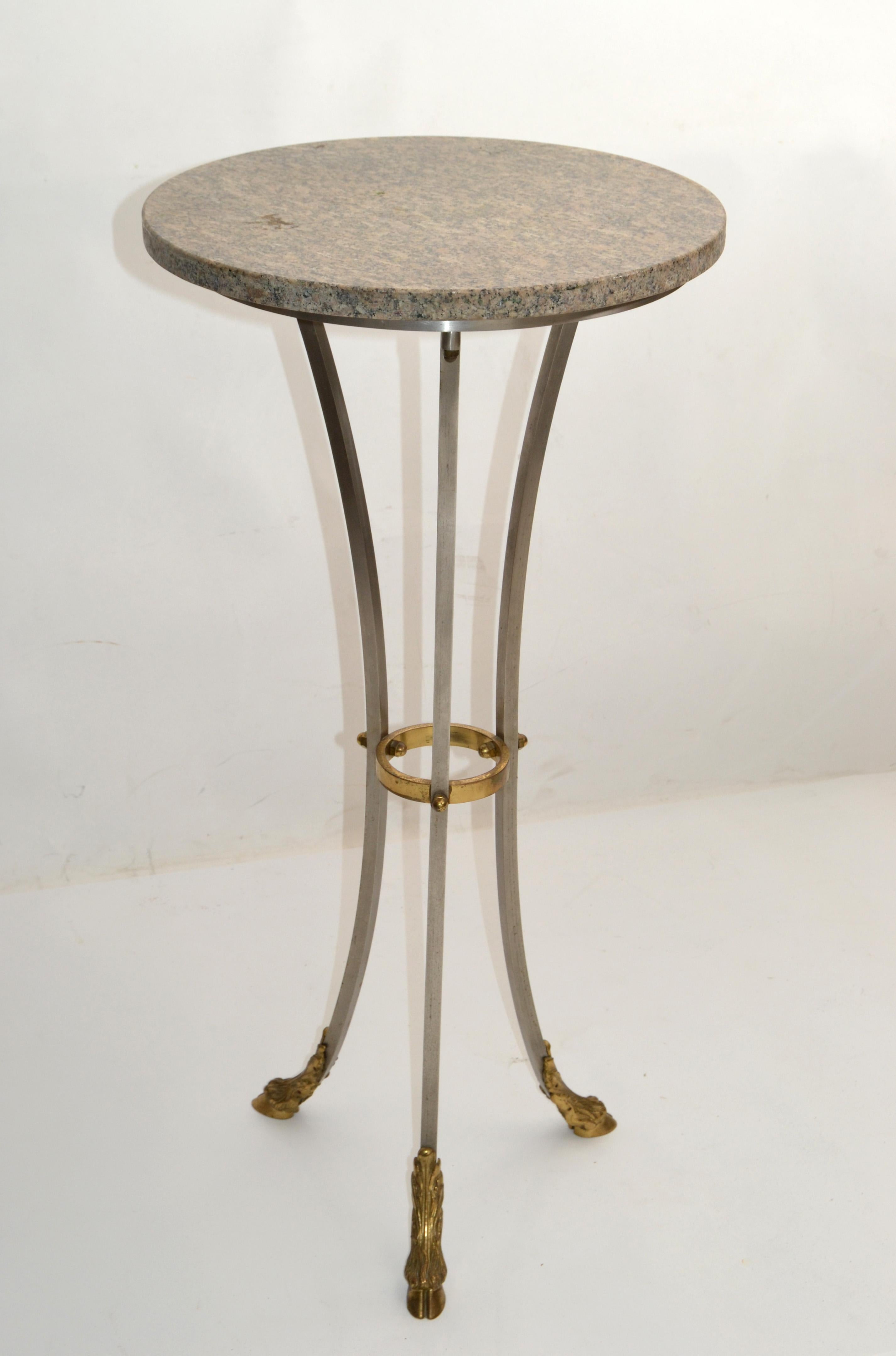 Maison Jansen French Neoclassical Steel & Bronze Hoof Feet Pedestal Drink Table For Sale 13