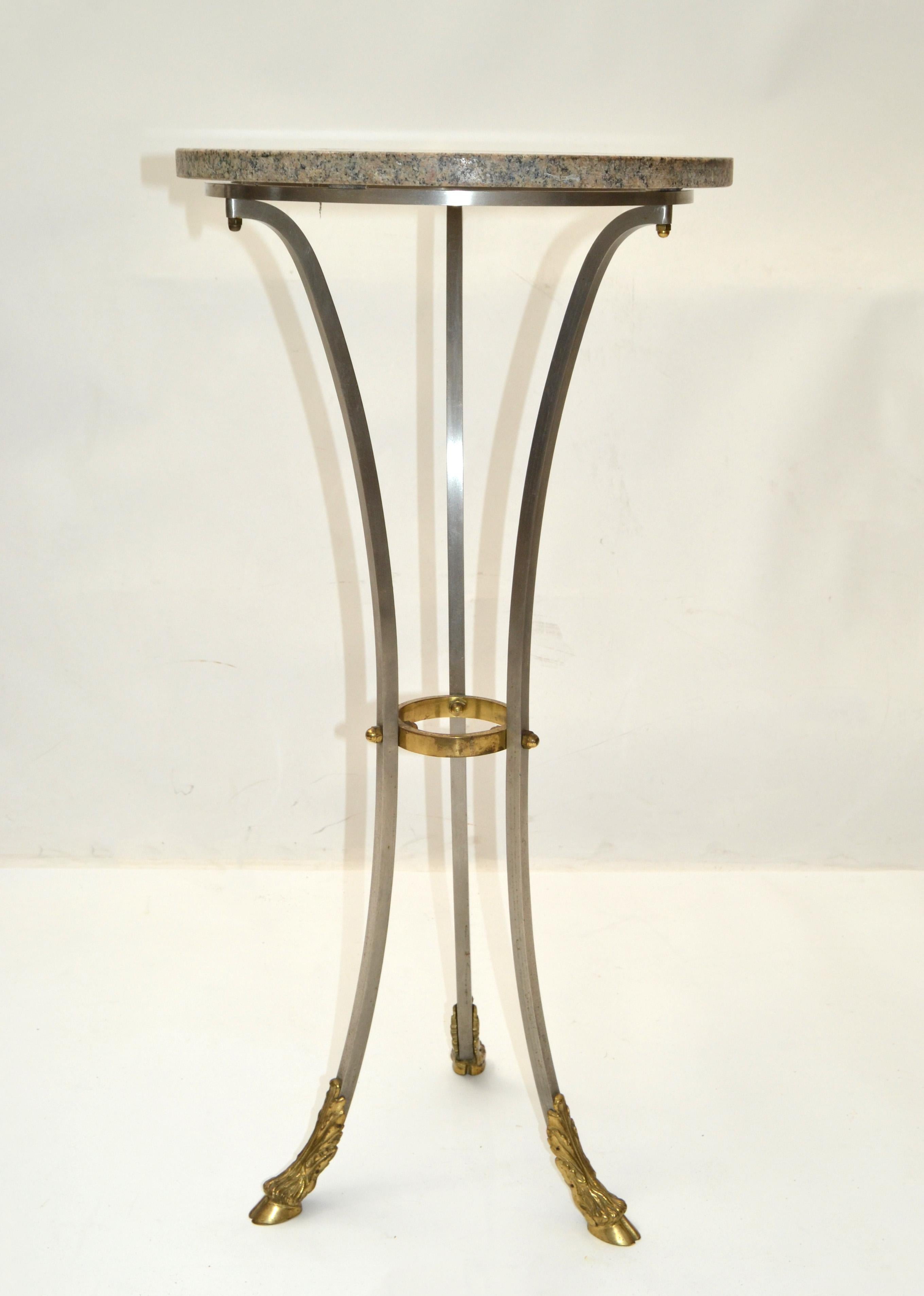 Maison Jansen French Neoclassical Steel & Bronze Hoof Feet Pedestal Drink Table In Good Condition For Sale In Miami, FL