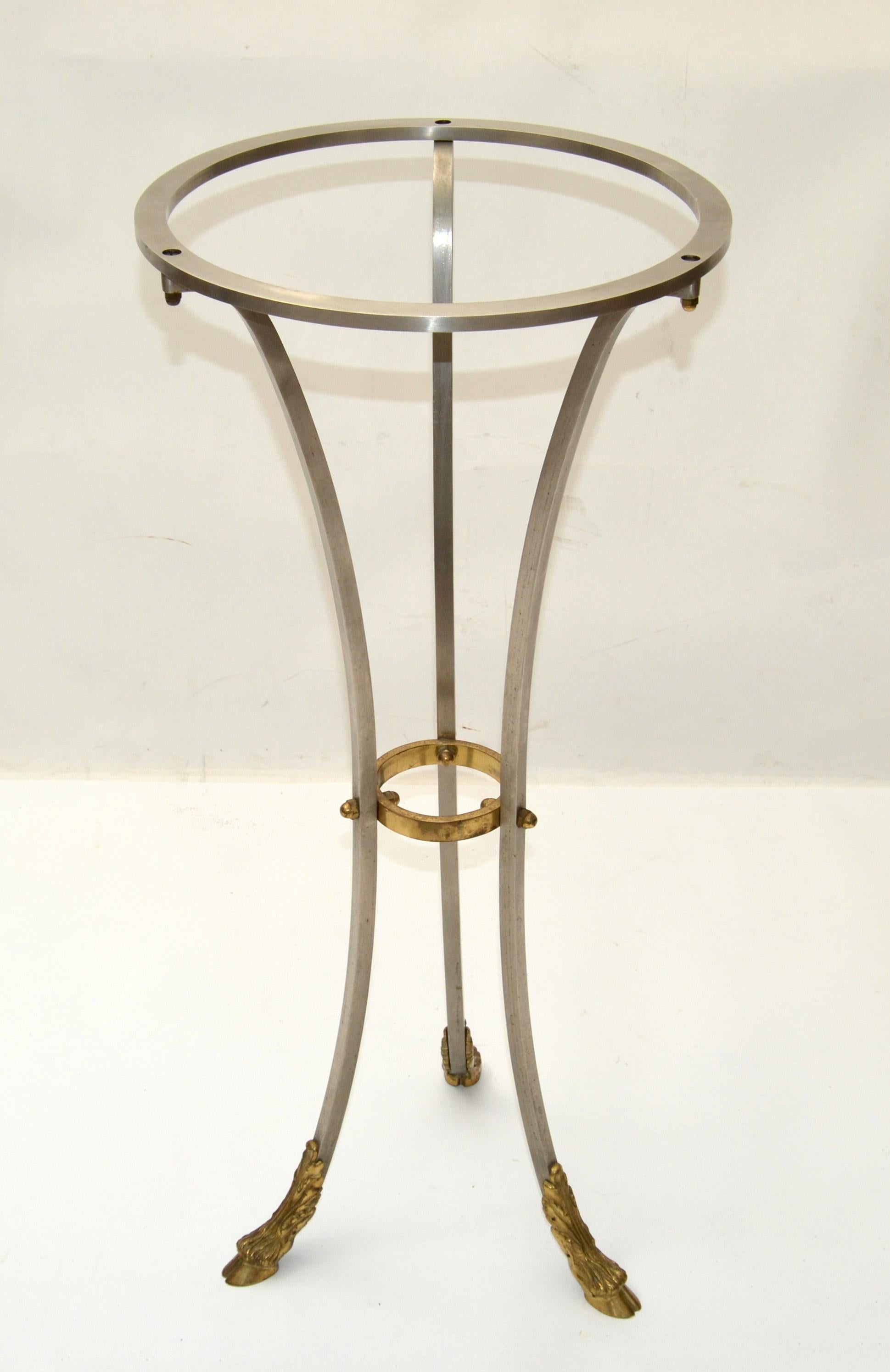 Maison Jansen French Neoclassical Steel & Bronze Hoof Feet Pedestal Drink Table For Sale 1