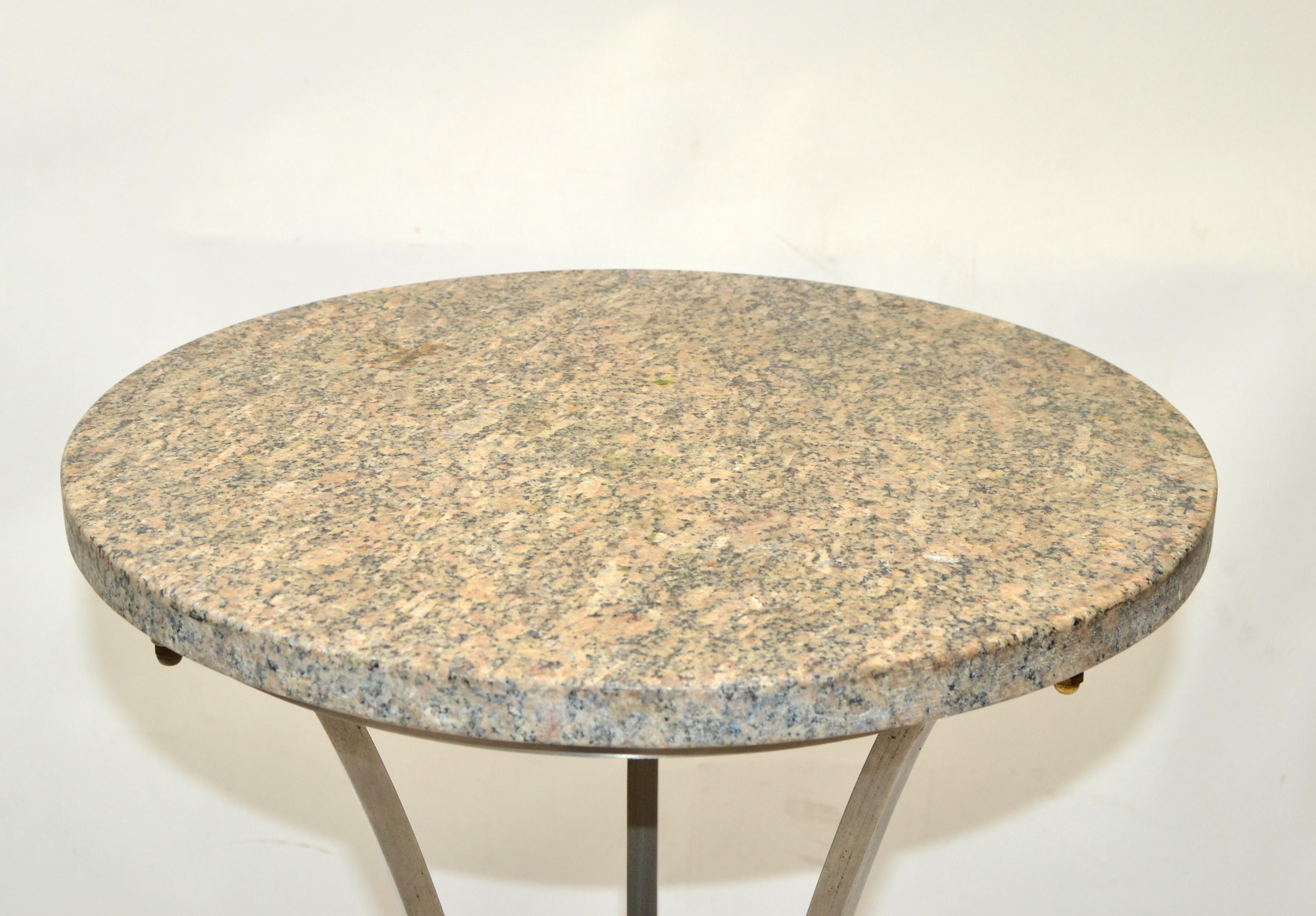 Maison Jansen French Neoclassical Steel & Bronze Hoof Feet Pedestal Drink Table For Sale 3