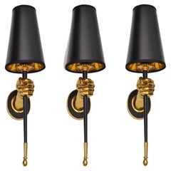 Maison Jansen French Pair of Bronze Hand Sconces Black Torch Mid-Century Modern