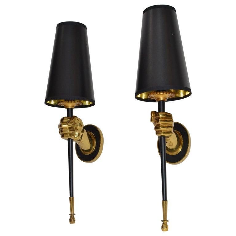 Mid-Century Modern Maison Jansen French Pair of Bronze Sconces, 2 Pairs Available