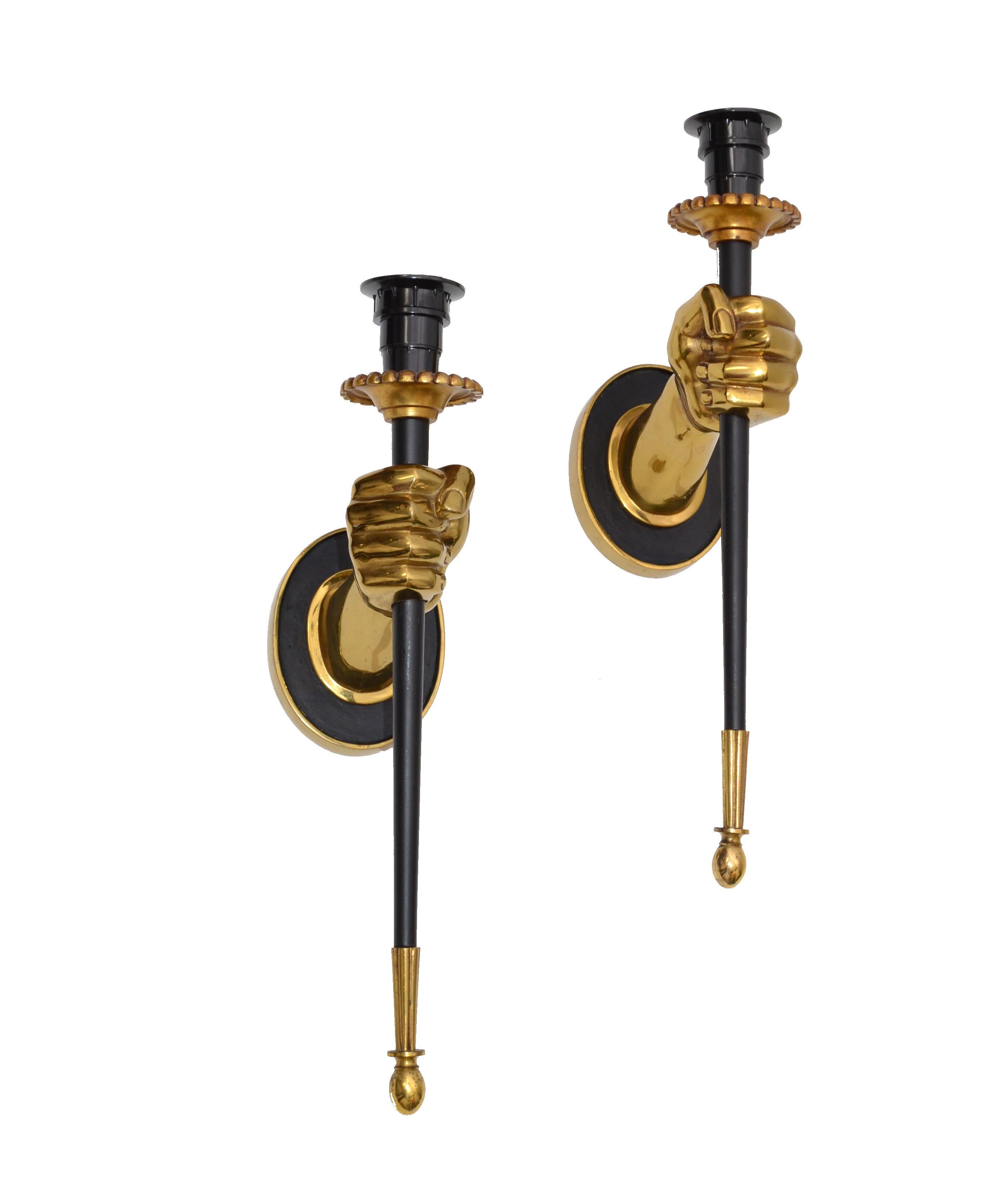 Mid-20th Century Maison Jansen French Pair of Bronze Sconces, 2 Pairs Available
