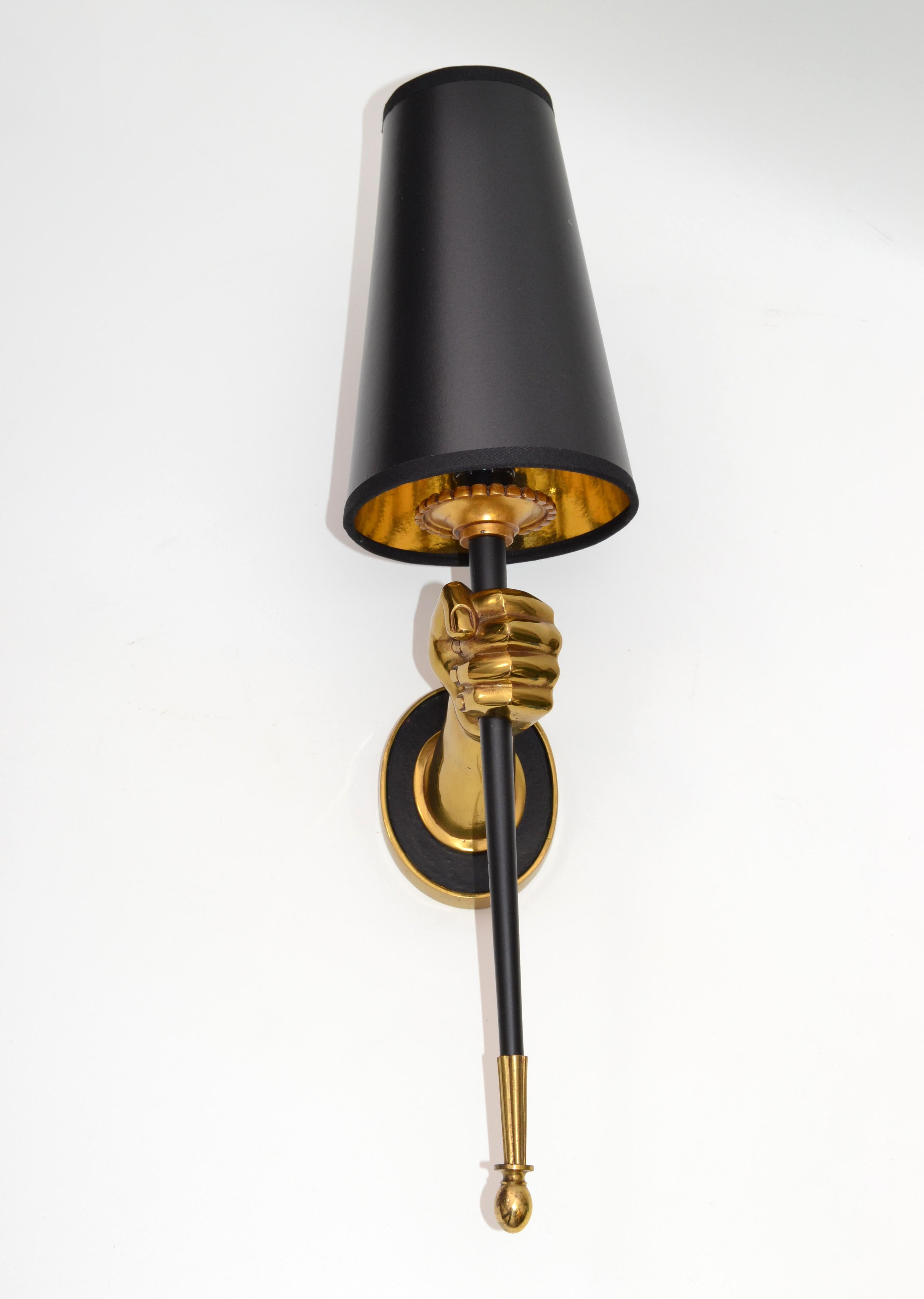 Lacquered Maison Jansen French Pair of Bronze Sconces