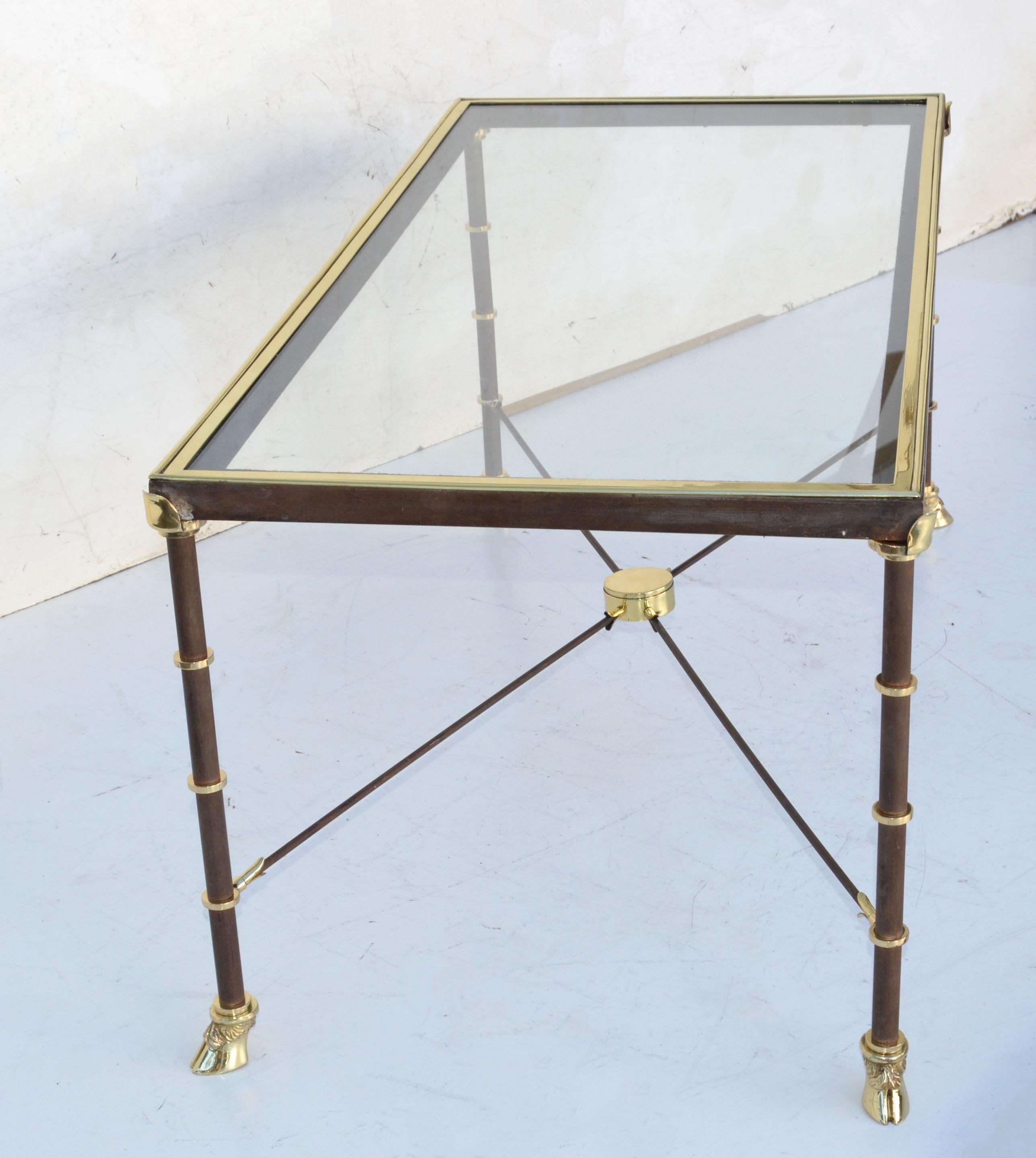 Maison Jansen French Polished Brass, Steel & Glass Top Coffee Table Claw Feet 12