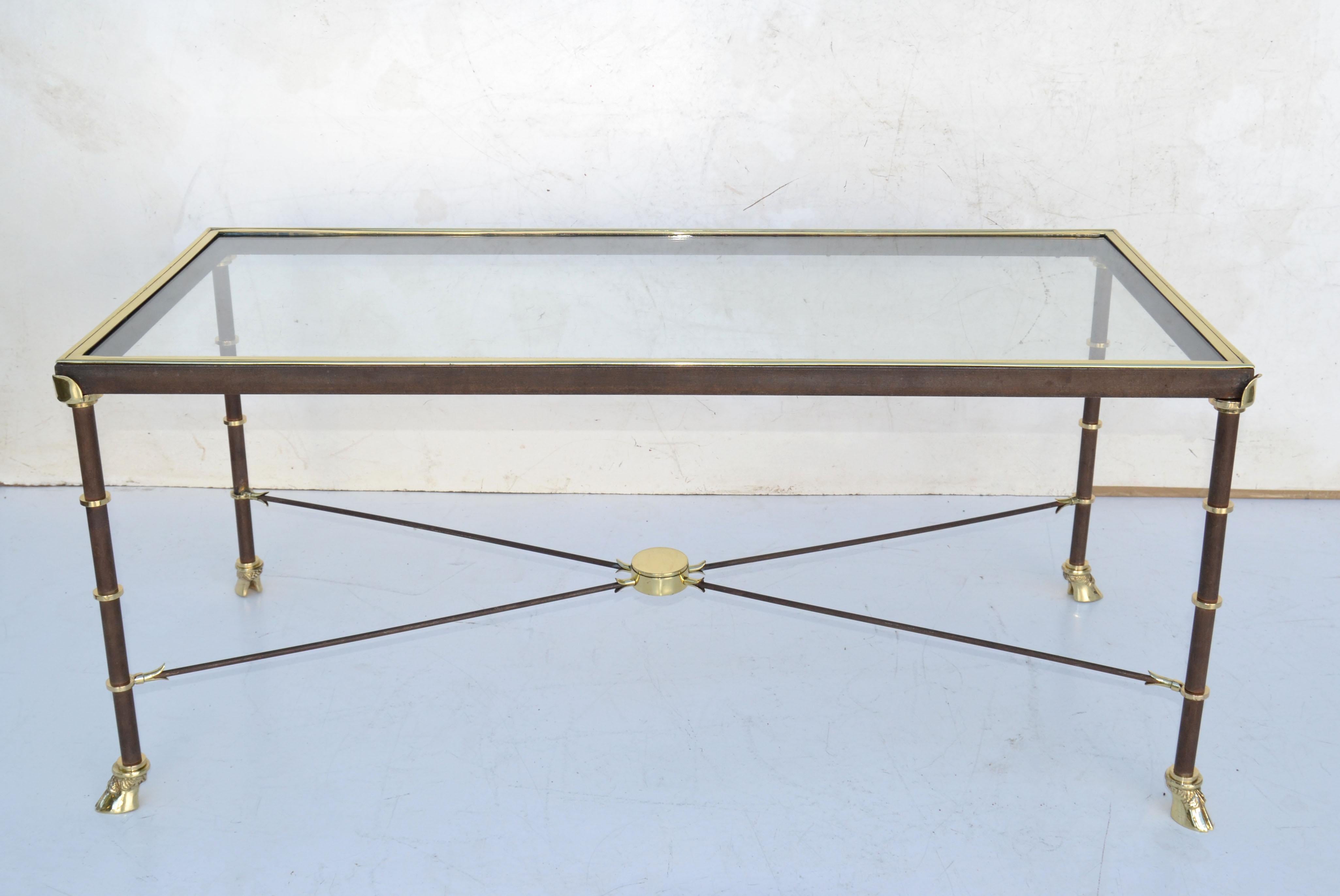 Maison Jansen French Polished Brass, Steel & Glass Top Coffee Table Claw Feet 13