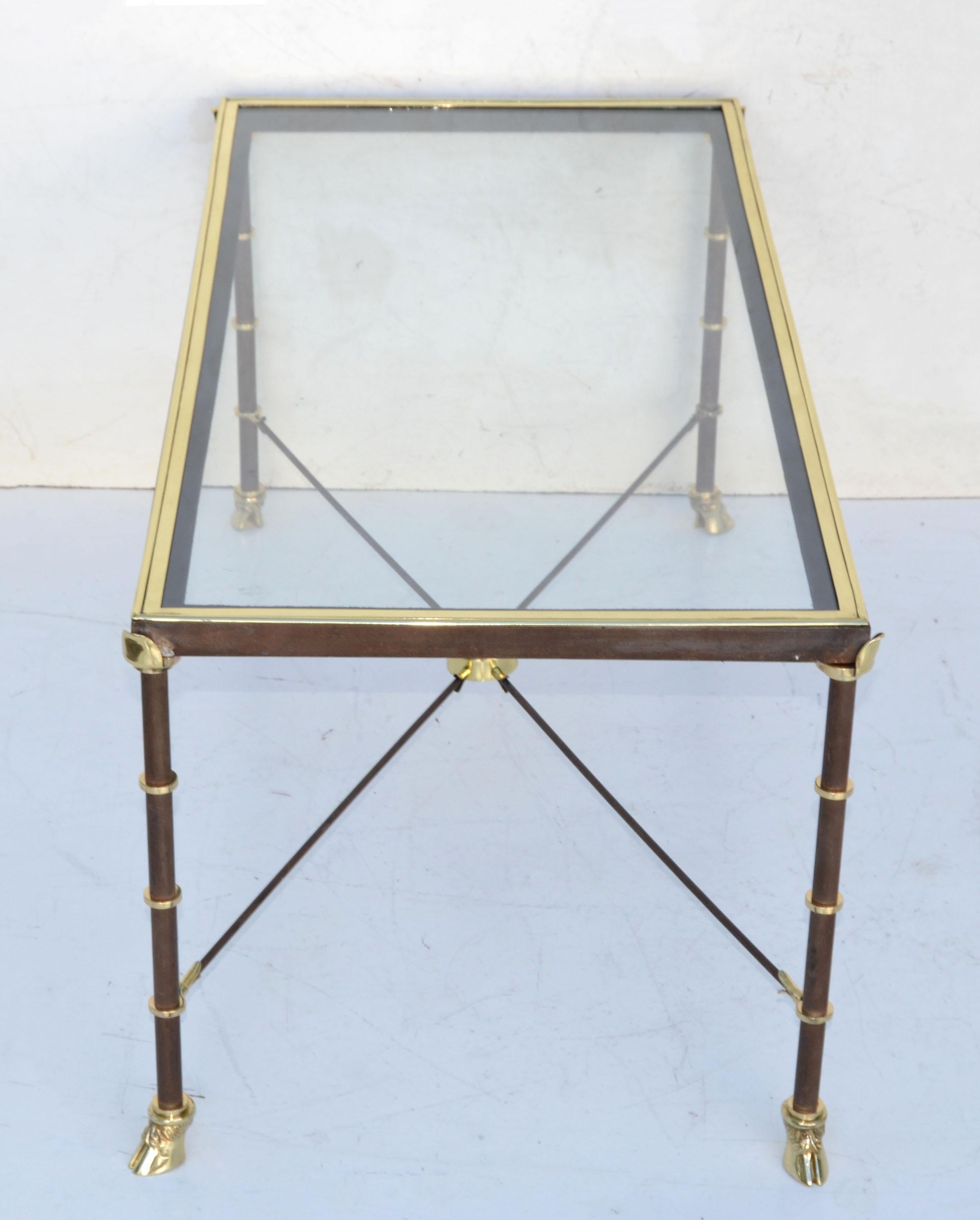 Mid-20th Century Maison Jansen French Polished Brass, Steel & Glass Top Coffee Table Claw Feet